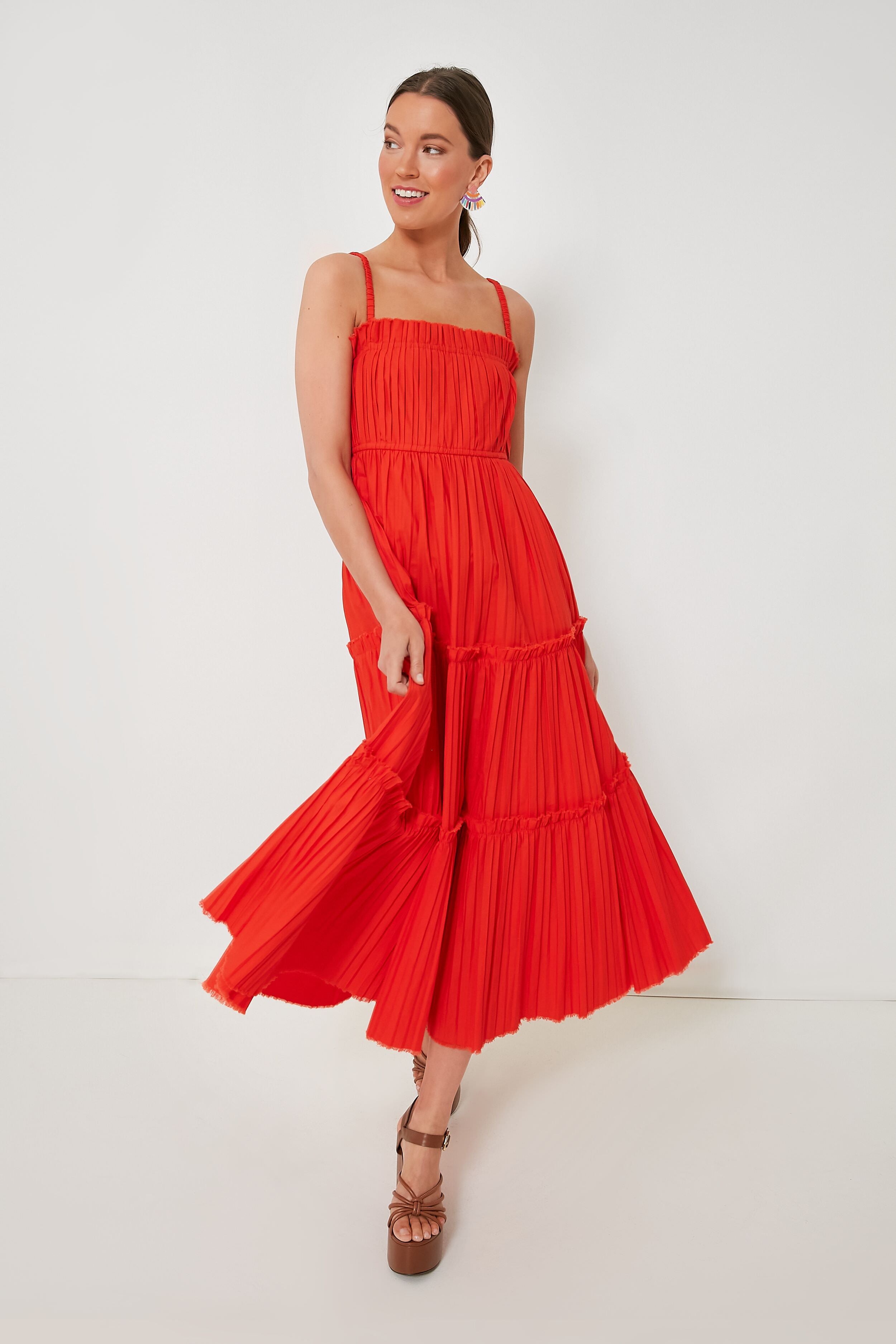 Poppy Greir Pleating Slip Dress-Beilave