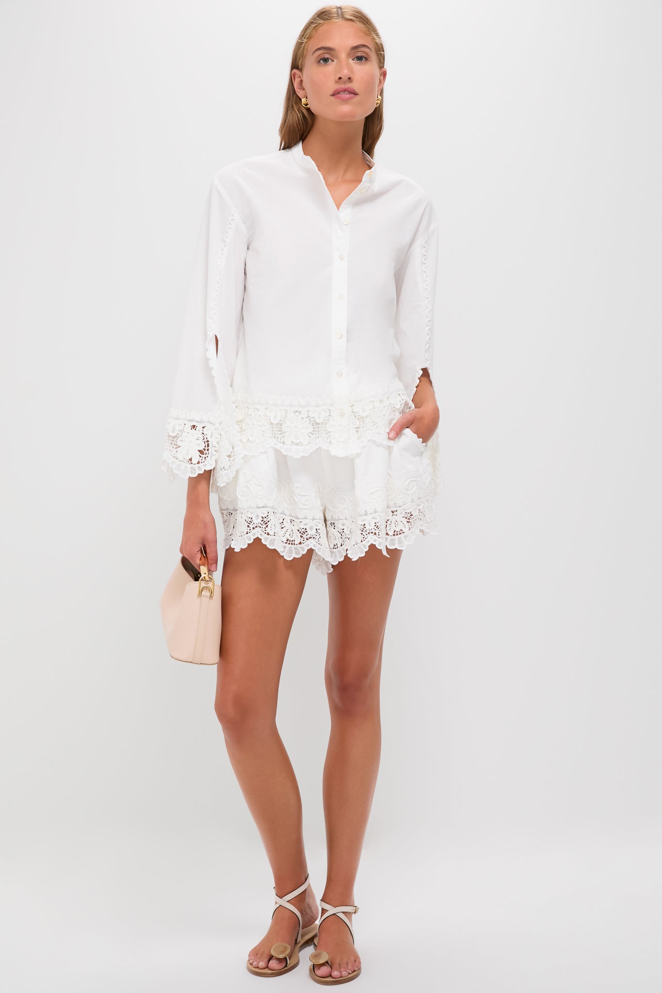 White Iyla Soutache Long Sleeve Blouse-Beilave