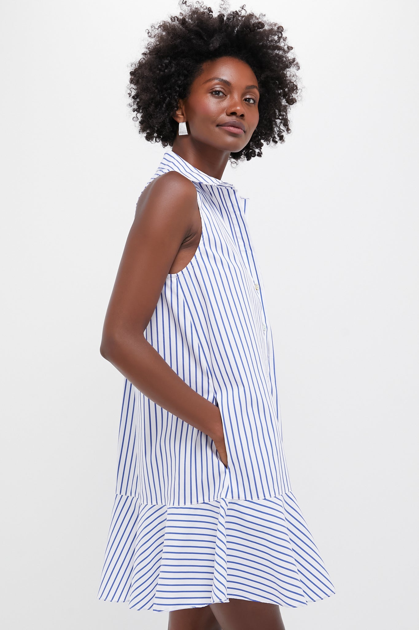 Blue Stripe Sleeveless Callahan Shirt Dress-Beilave