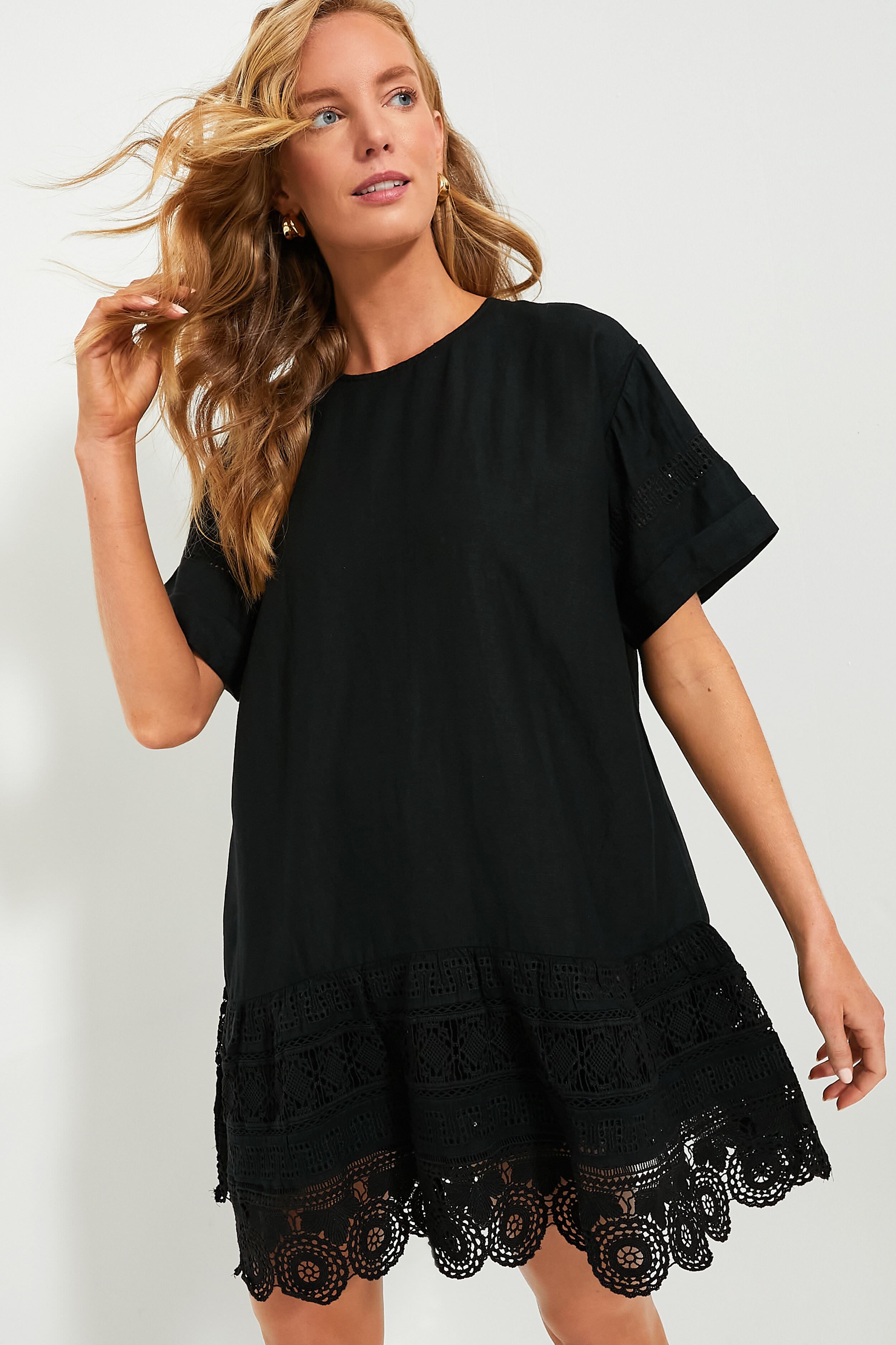 Exclusive Black Rosina Embroidery Short Sleeve Tunic Dress-Beilave