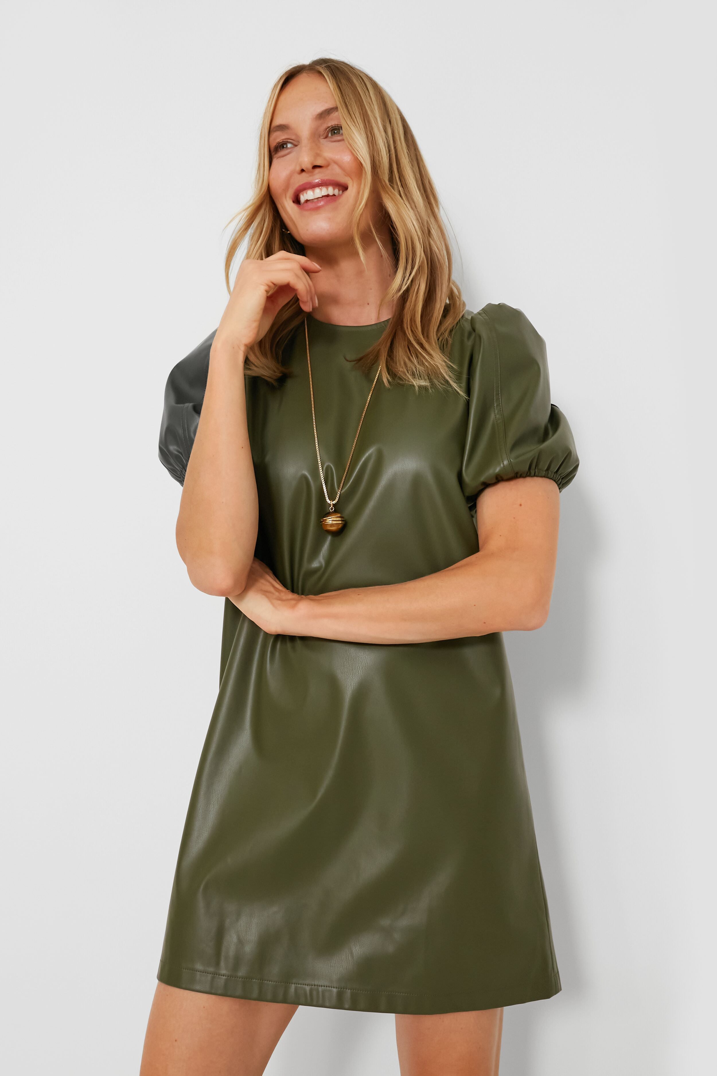 Green Faux Leather McShea Mini Dress-Beilave