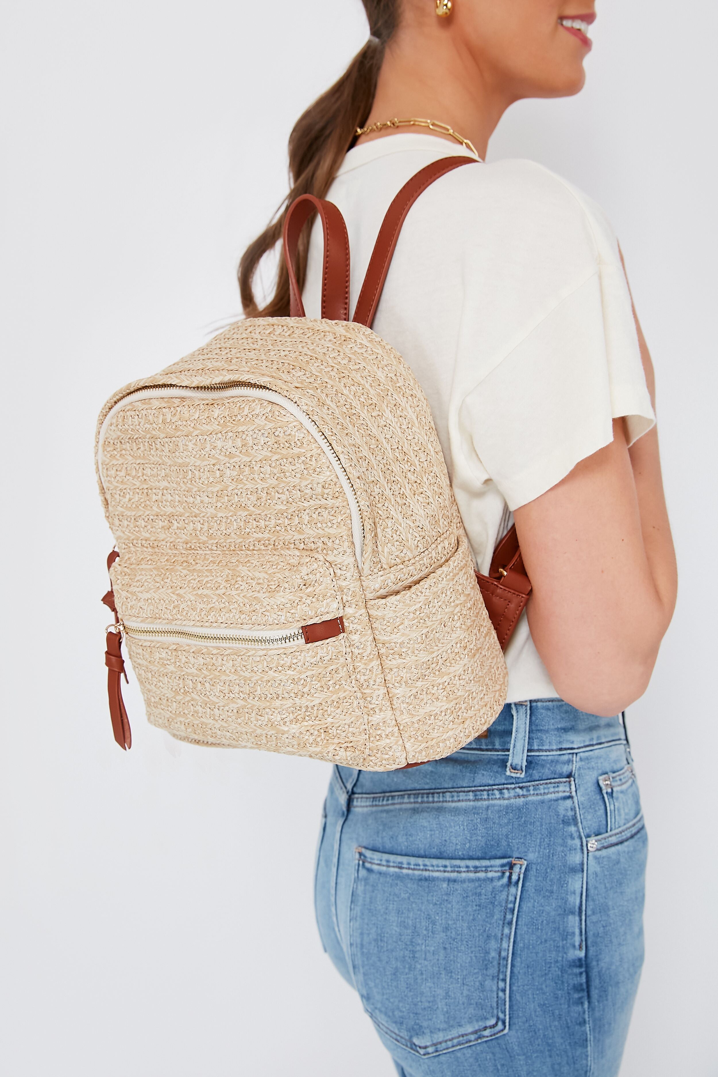 Raffia Braided Backpack-Beilave