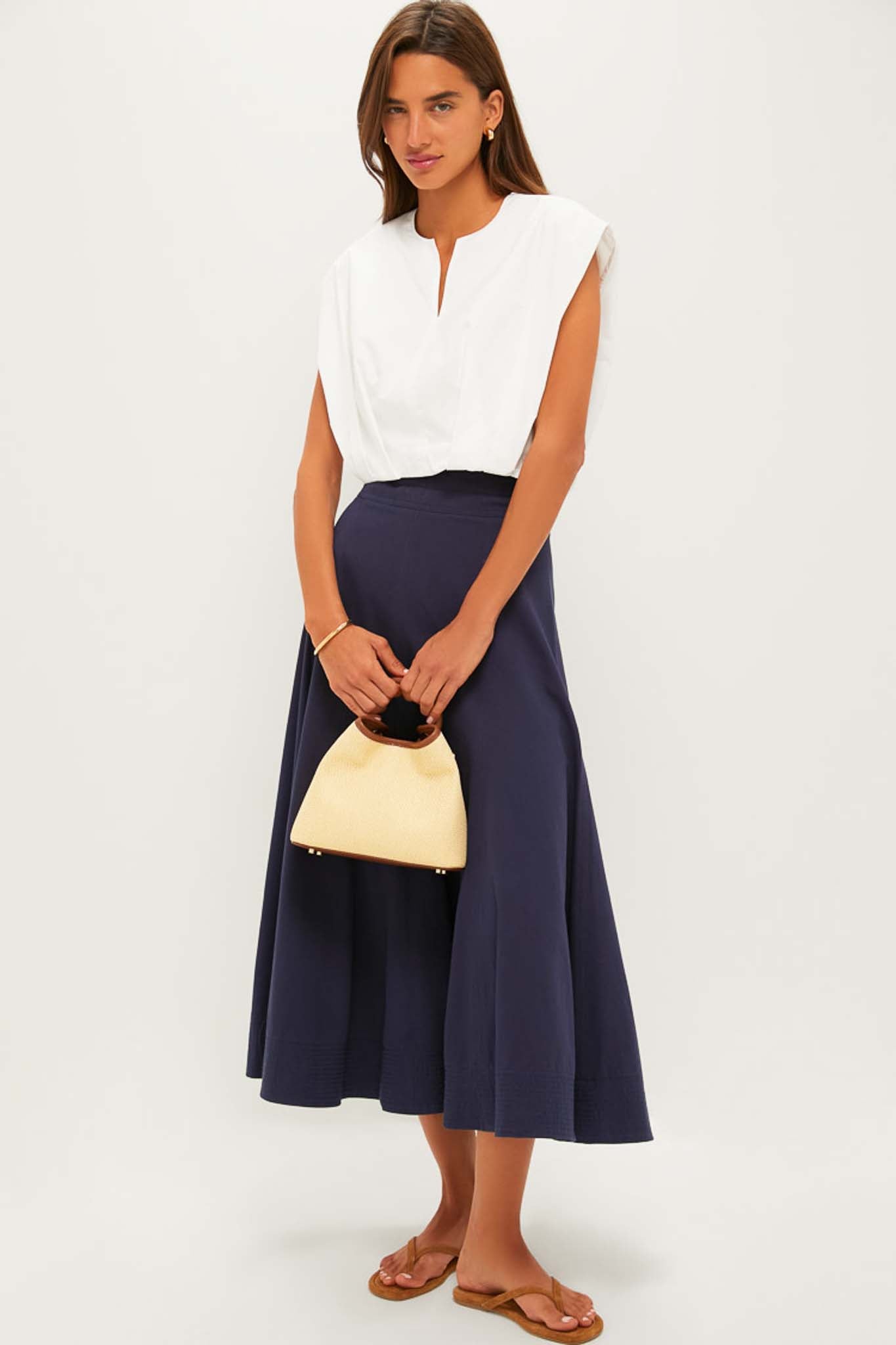 White Wrenli Shortsleeve Pleated Top-Beilave