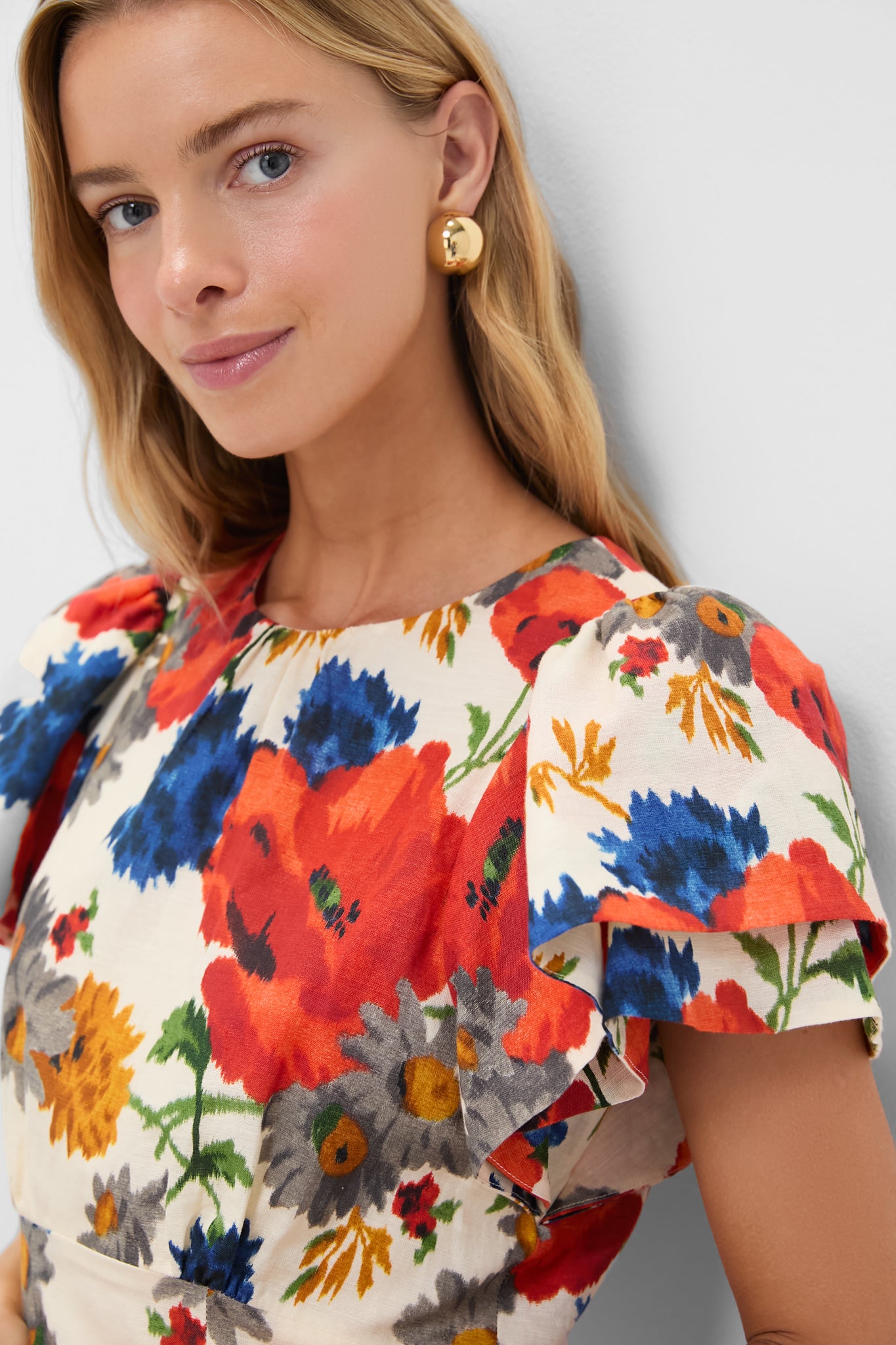 Crimson Poppy Cotton Linen Elodie Dress-Beilave