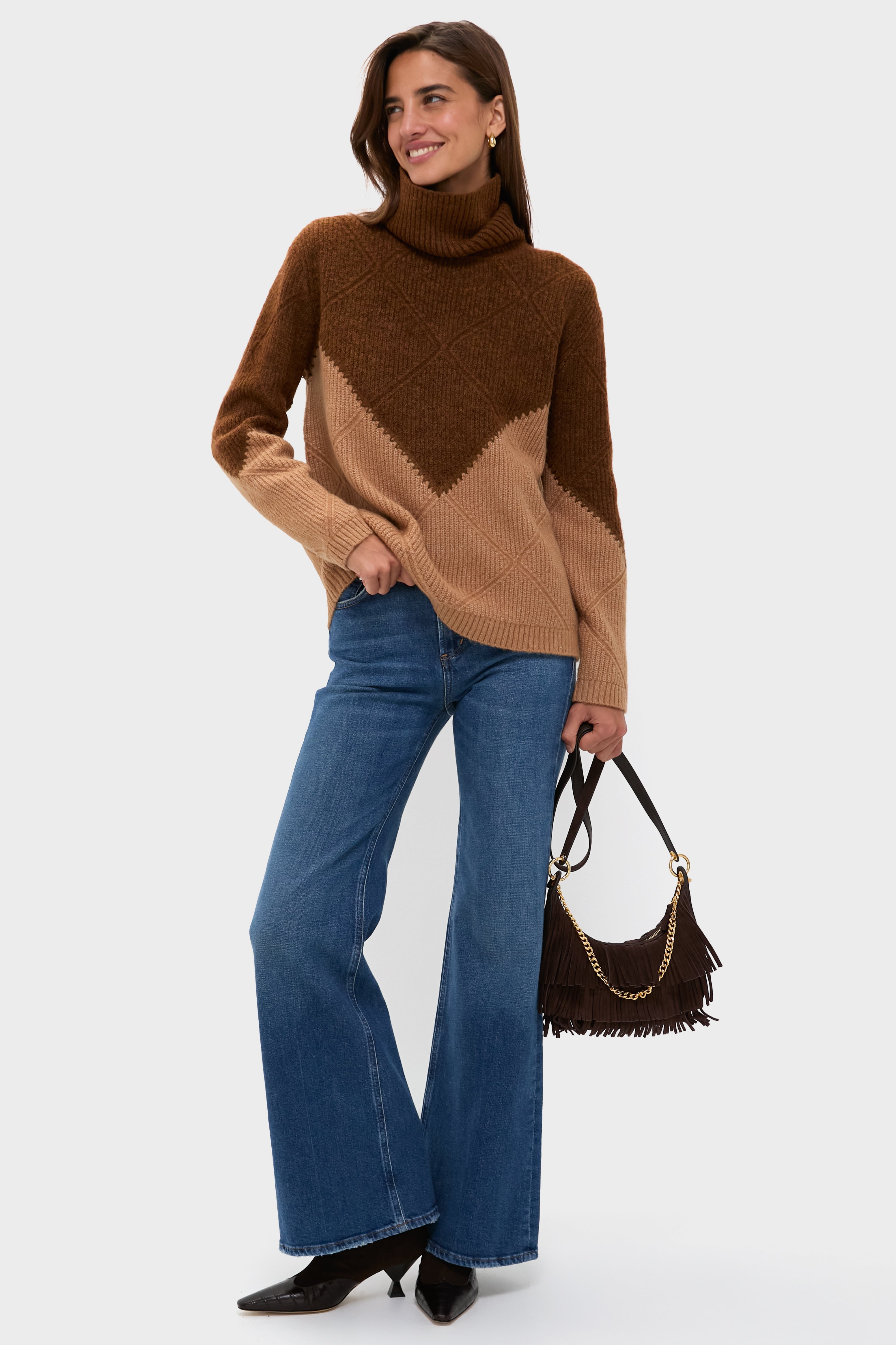 Tan & Brown Diamond Demi Turtleneck-Beilave