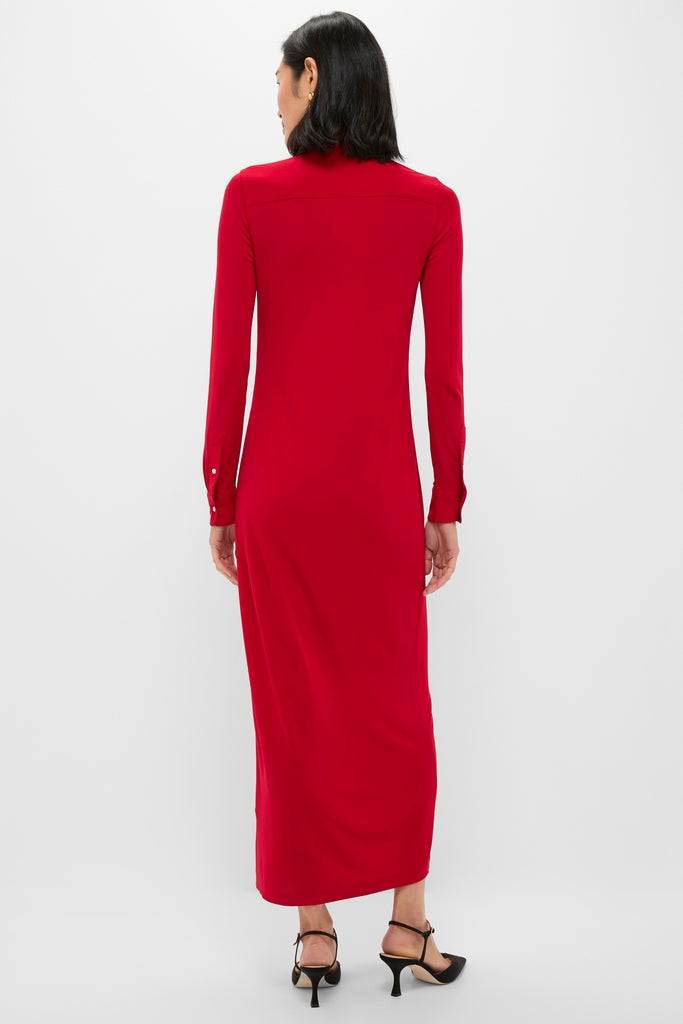 Park Avenue Red Matte Jersey Knit Collared Dress-Beilave