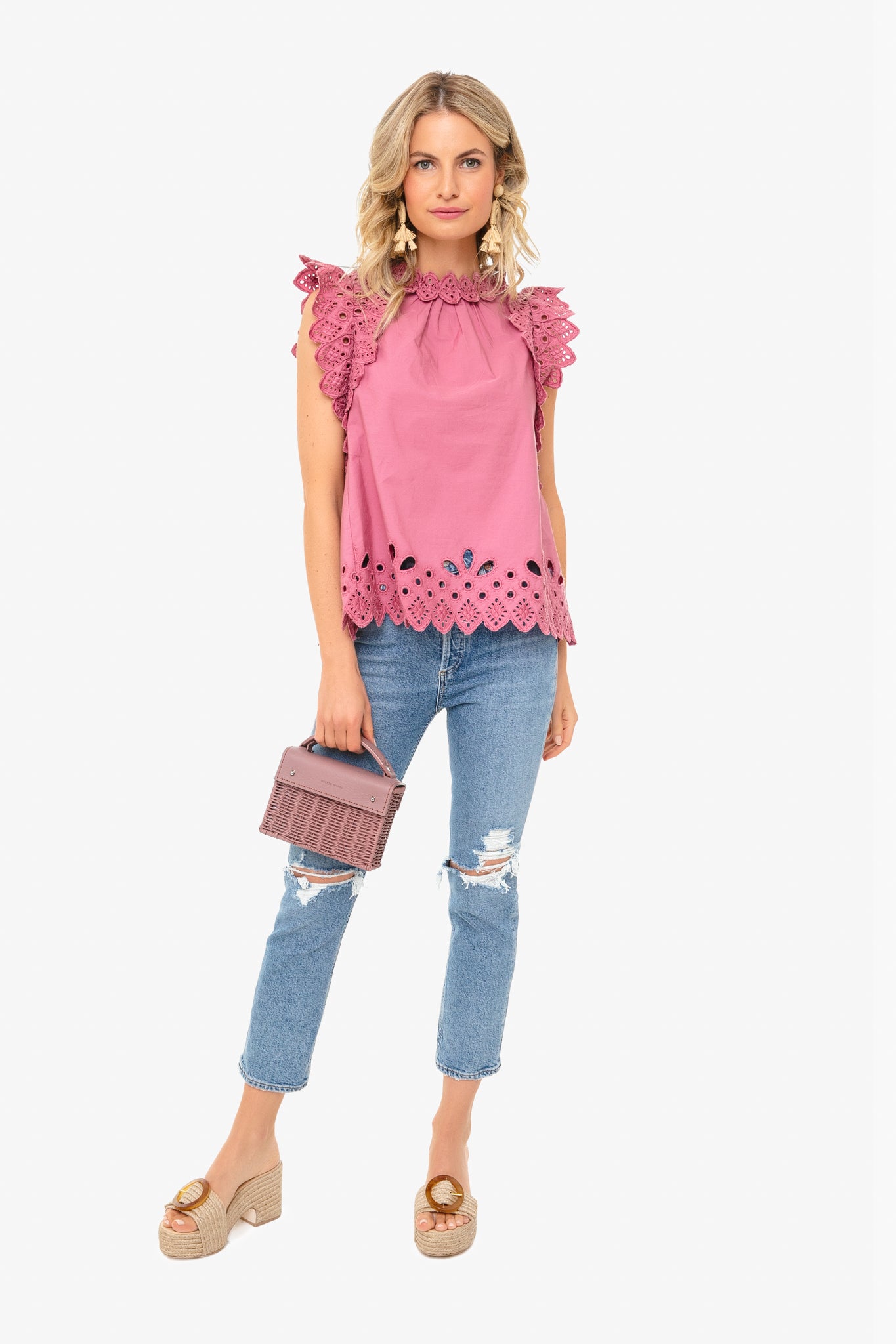 Rose Hazel Eyelet Flutter Sleeve Top-Beilave