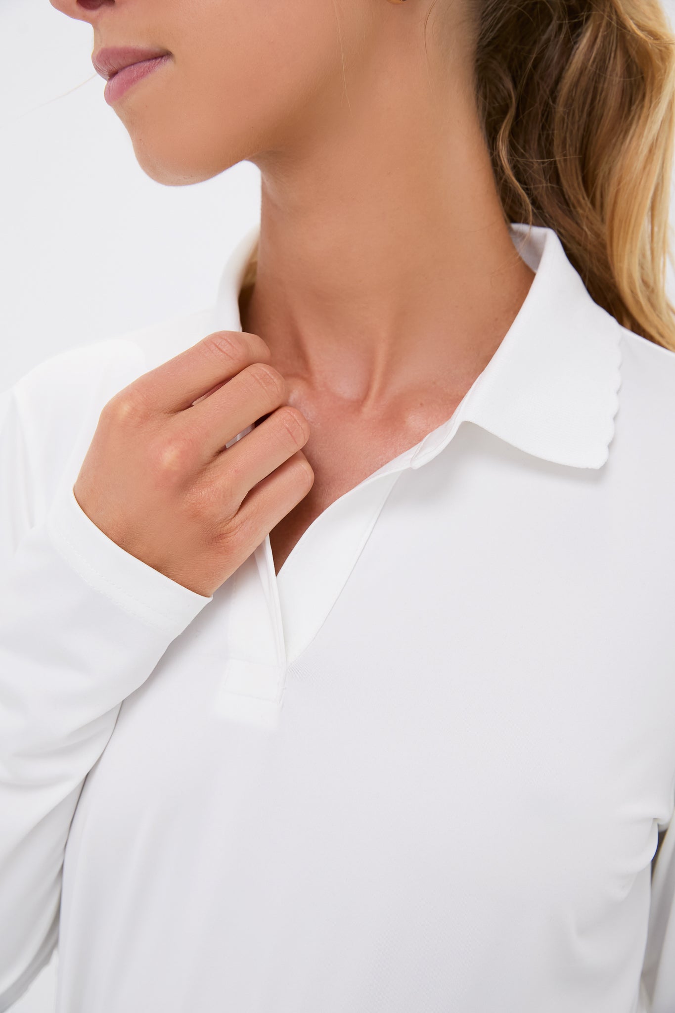 White Long Sleeve Performance Jersey Caroline Polo-Beilave