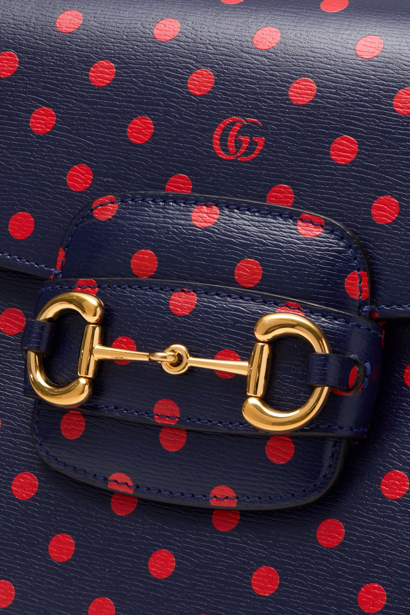 Gucci Blue Horsebit Polka Dot And Blue Leather Shoulder Bag-Beilave