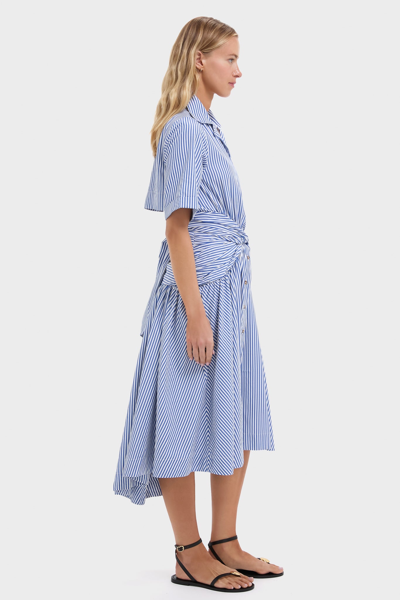 Blue Stripe Tie Shirt Dress-Beilave