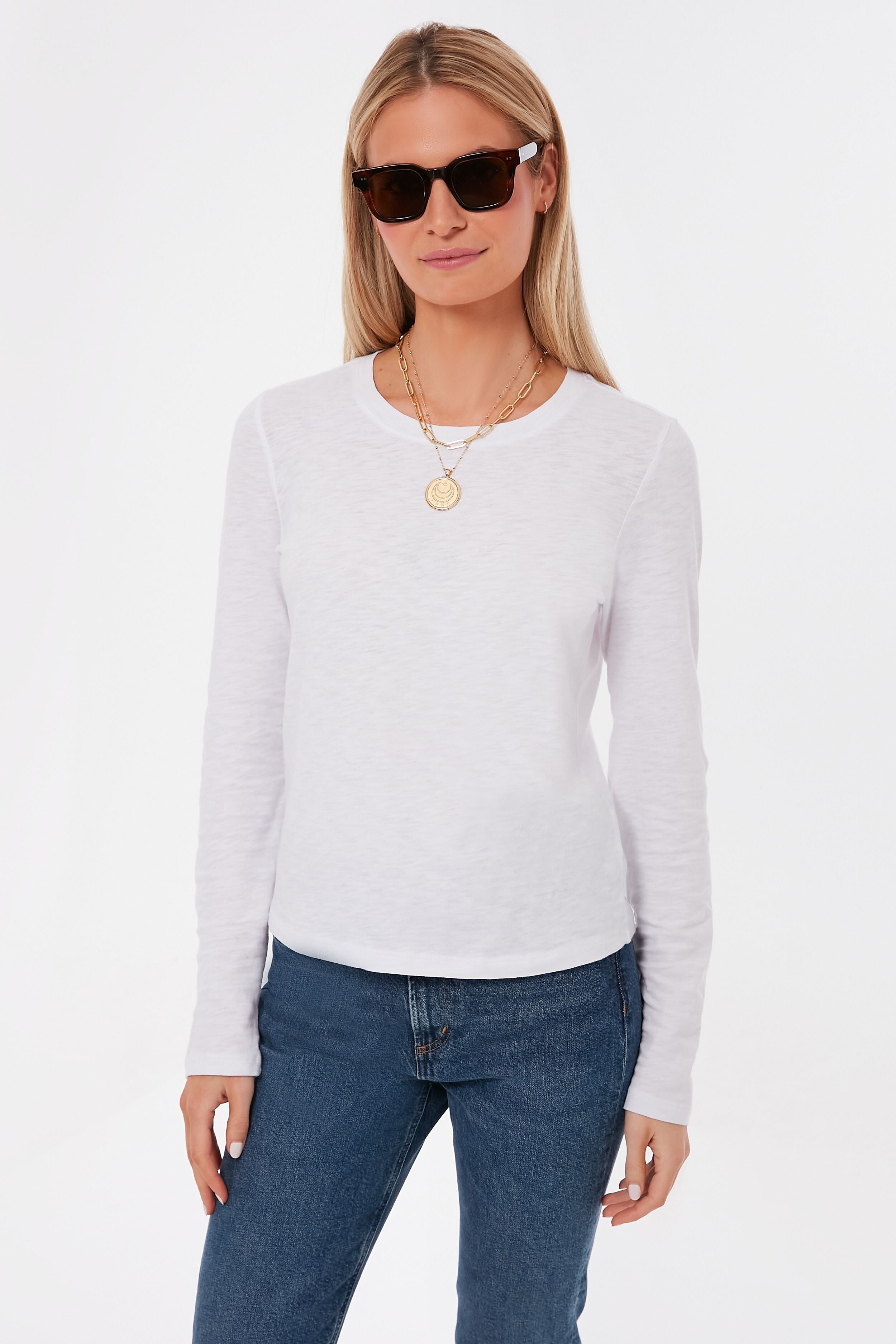 White Modern Slub Long Sleeve Tee-Beilave