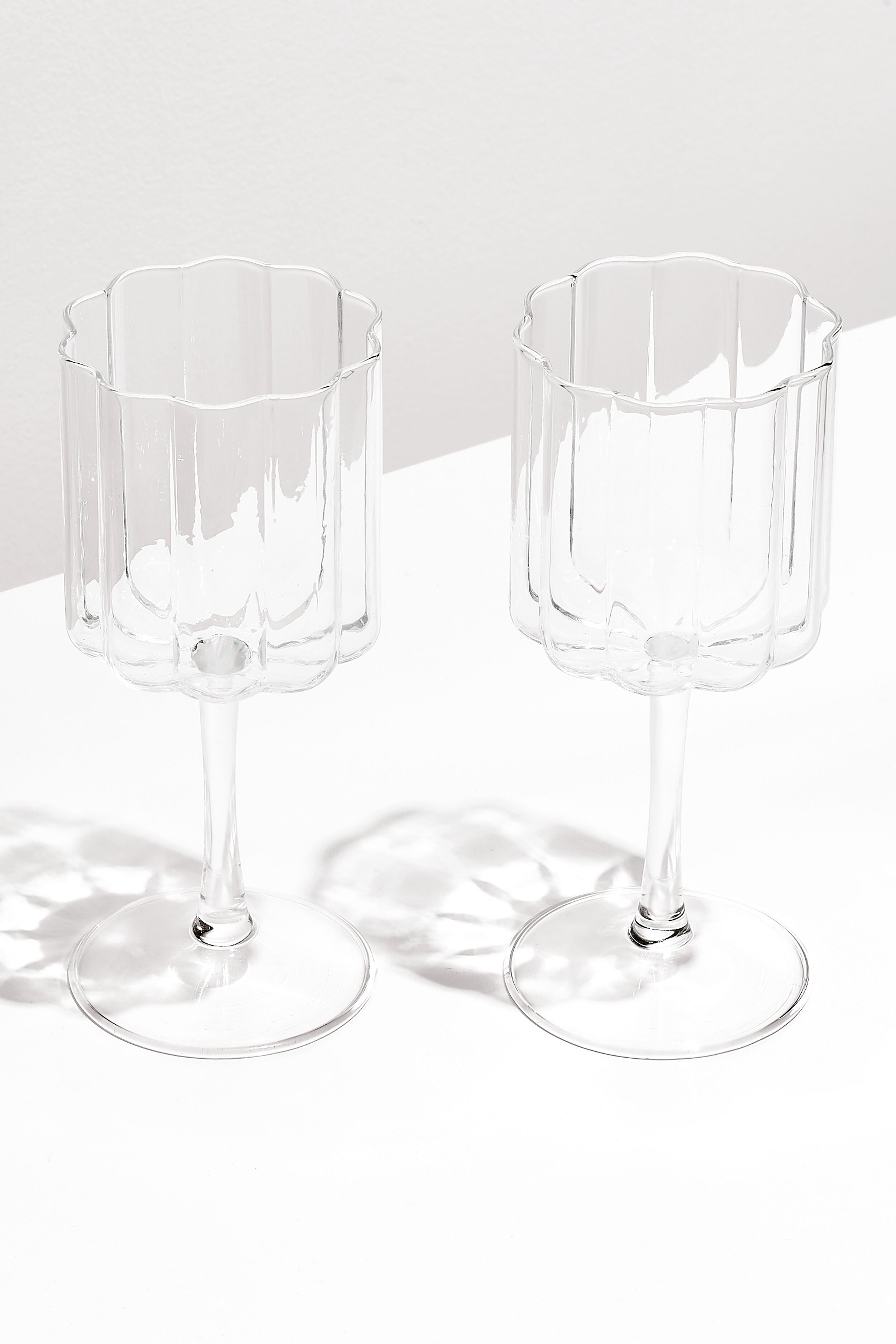 Clear Wave Wine Glasses (Set of 2)-Beilave