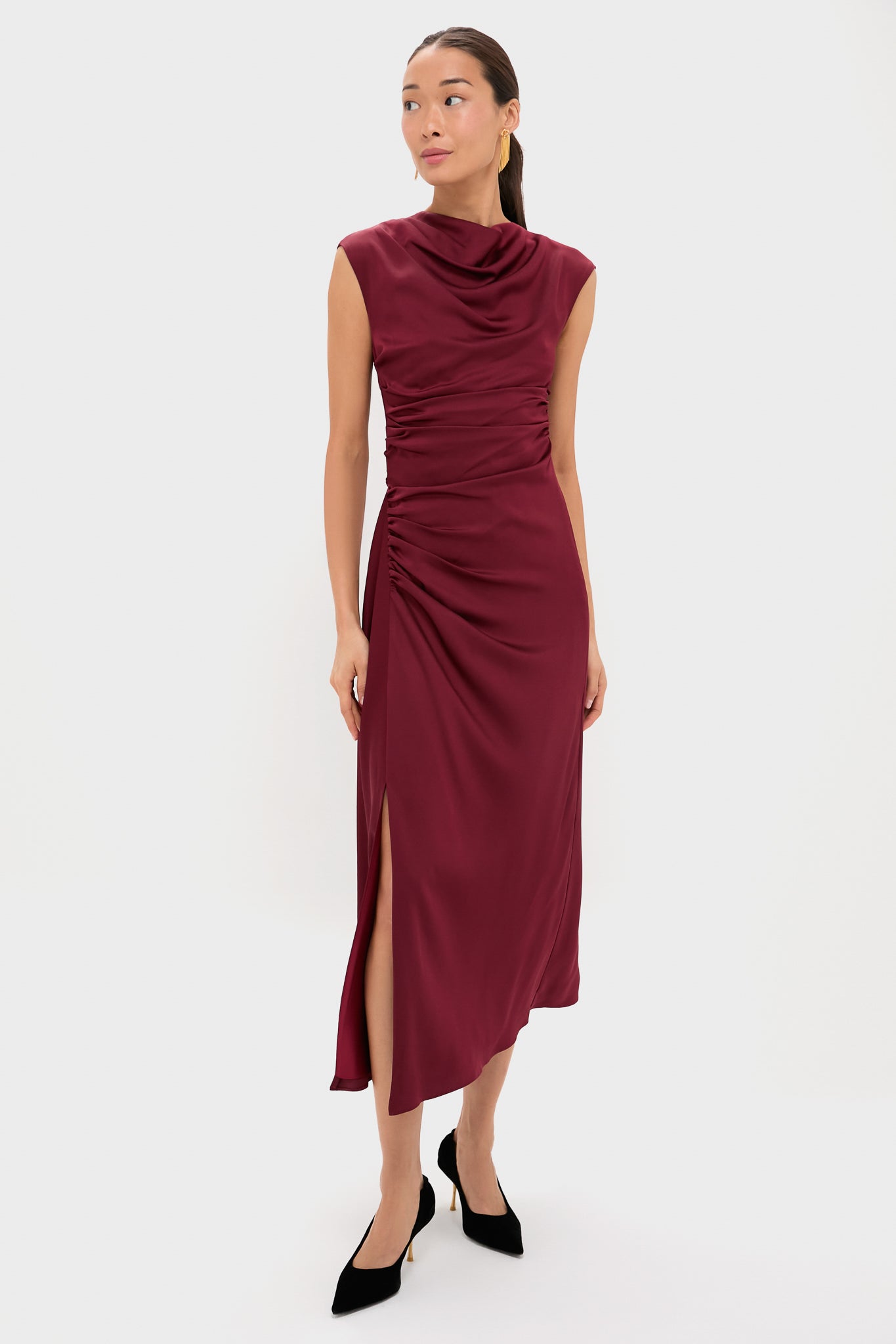 Oxblood Burke Draped Midi Dress-Beilave