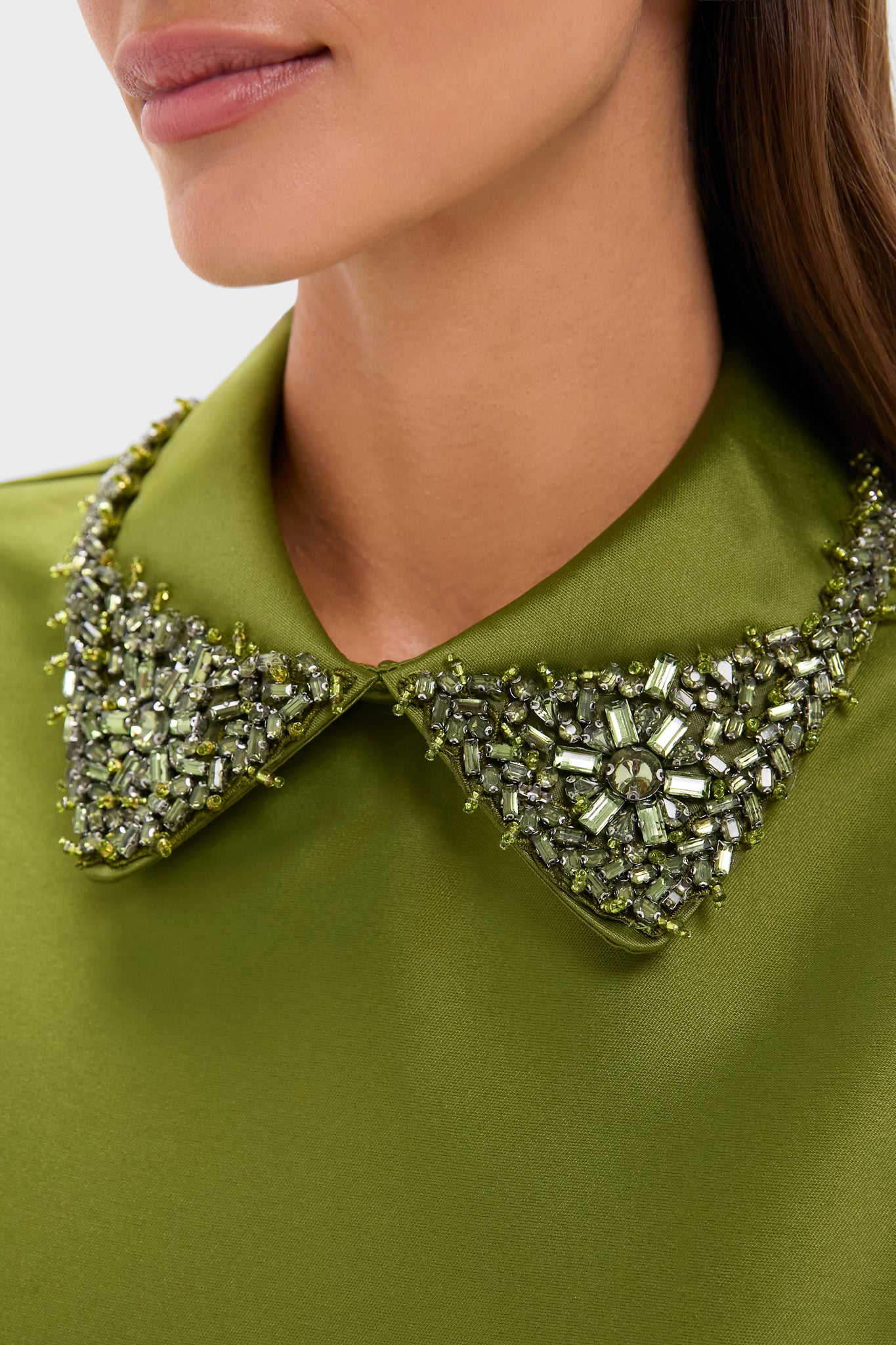 Green Embellished Aurelie Shift Dress-Beilave