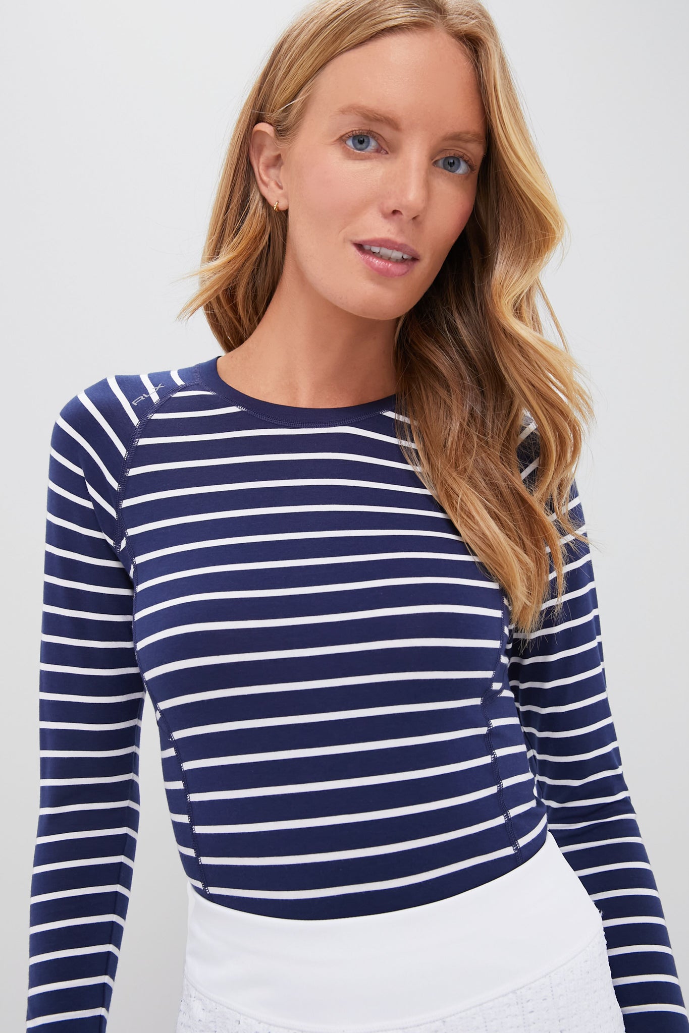 Refined Navy Long Sleeve Soft Pima Stretch Knit T Shirt-Beilave
