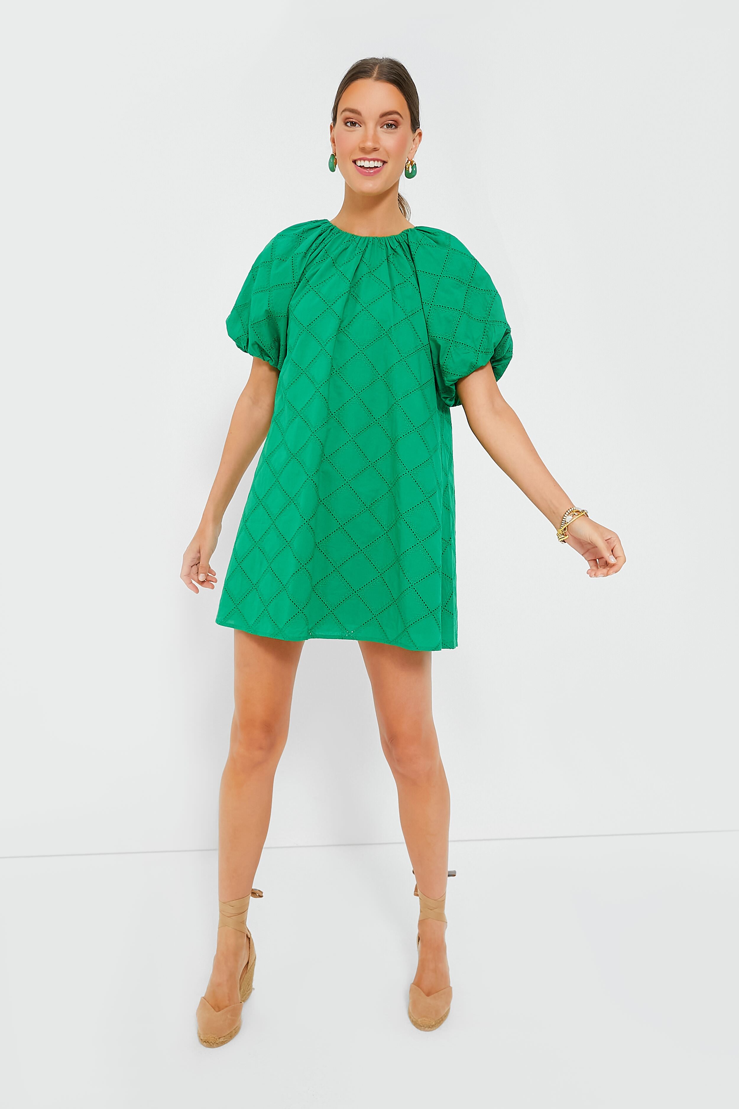 Green Eyelet Quincy Mini Dress-Beilave