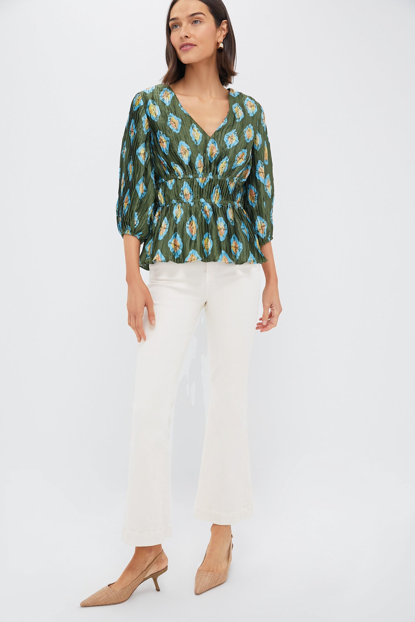 Olive and Aqua Diamond Maisy Blouse-Beilave
