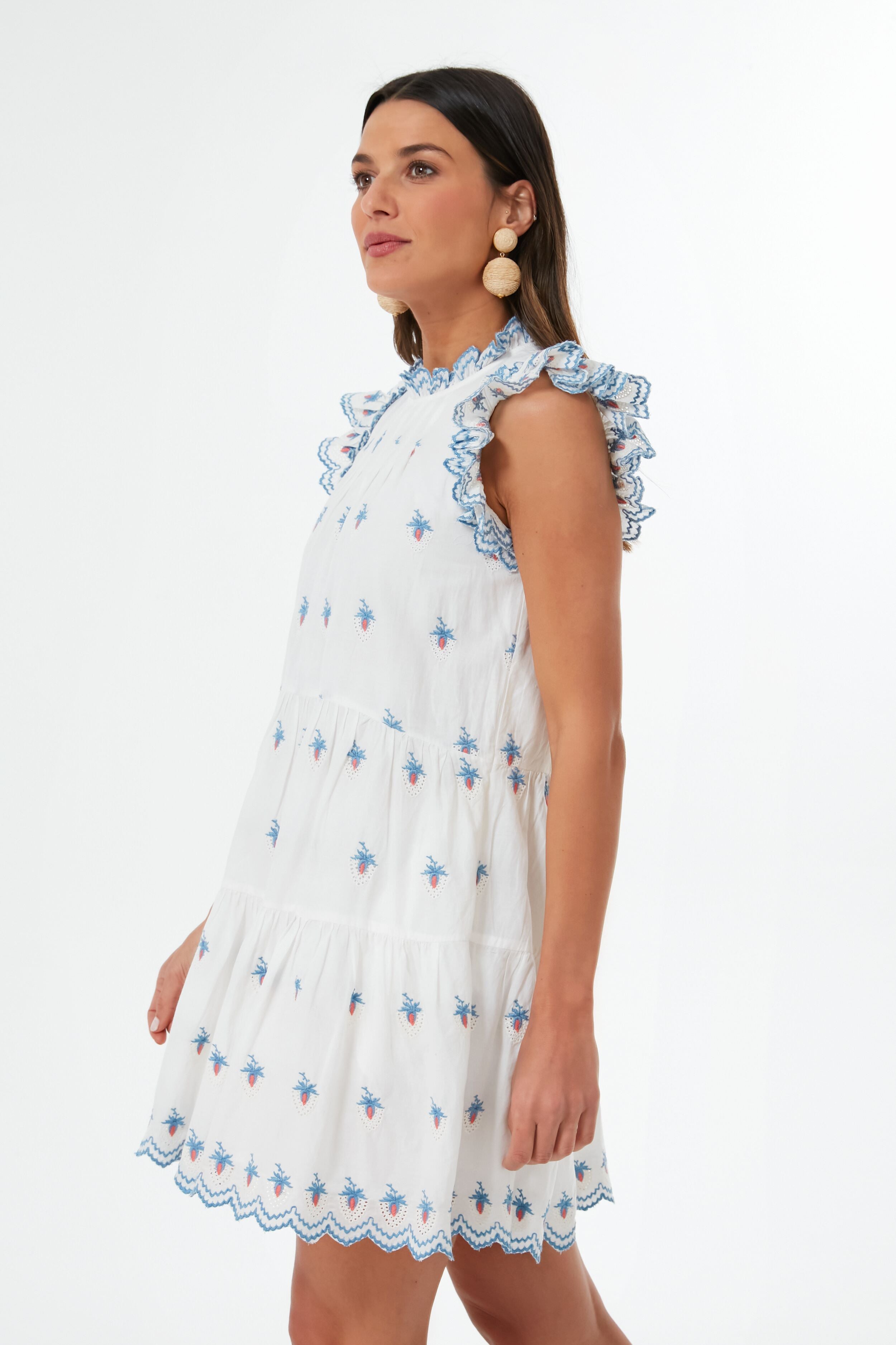 Cream Renee Embroidery Strawberry Dress-Beilave
