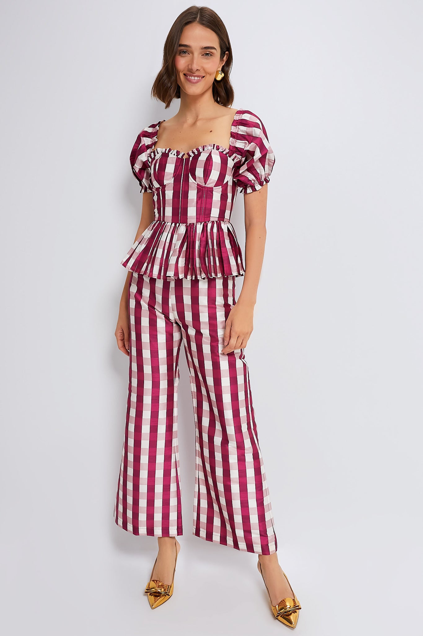 Wine Gingham Libby Pant-Beilave