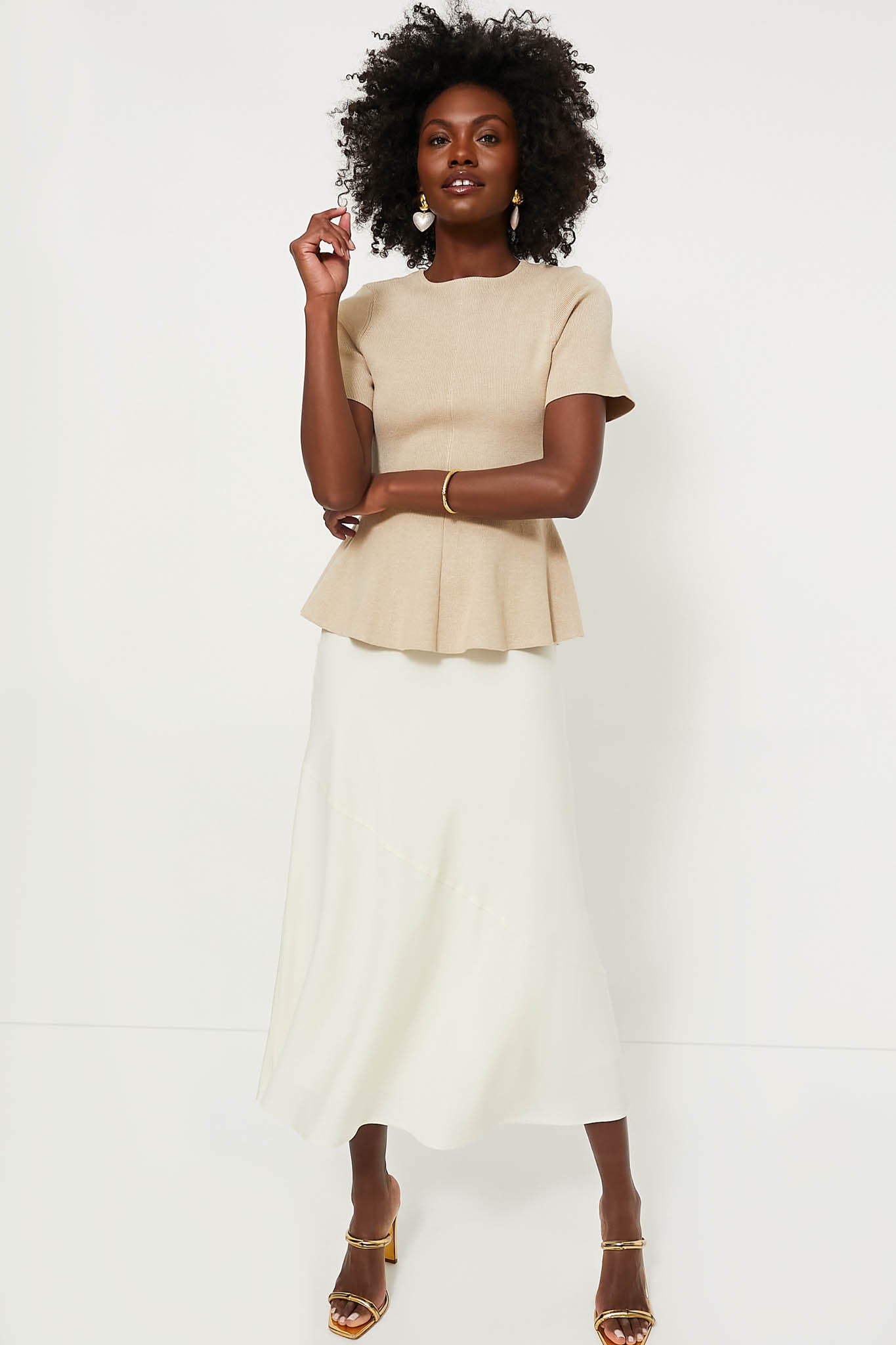 Tan Knit Phoebe Peplum Top-Beilave