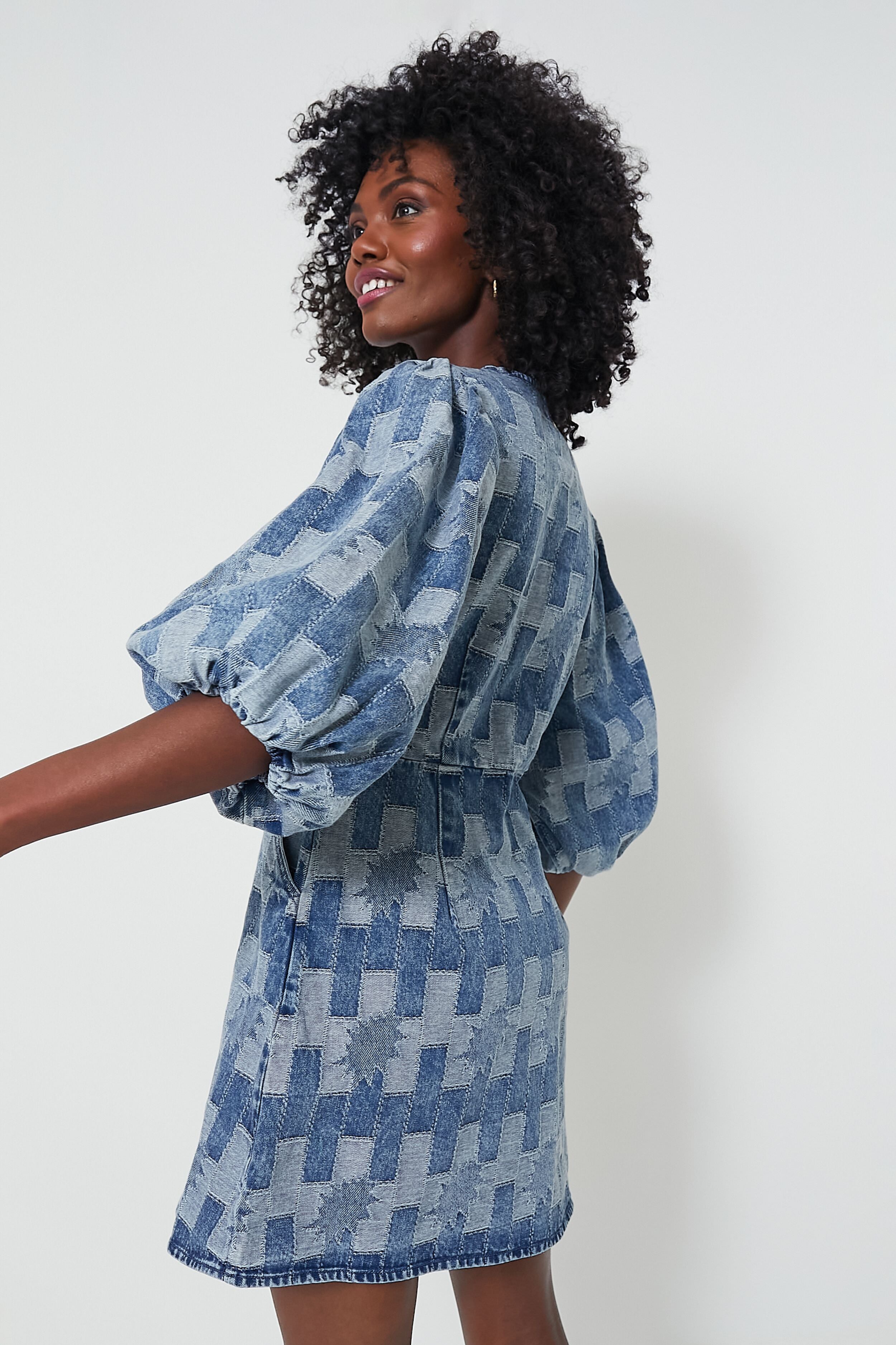 Patchwork Denim Bowhill Mini Dress-Beilave