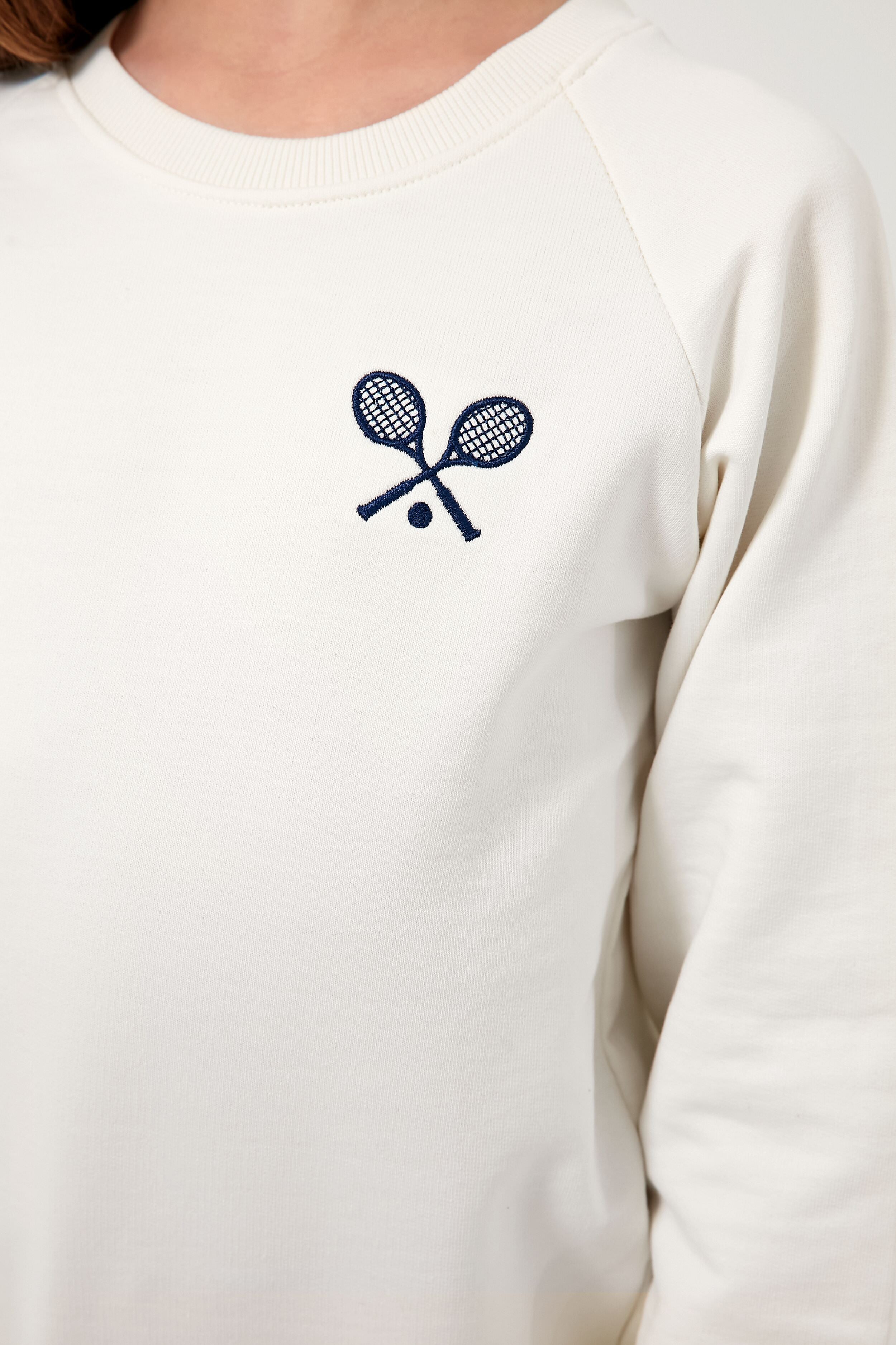 White Sweatshirt with Navy Tennis Rackets-Beilave