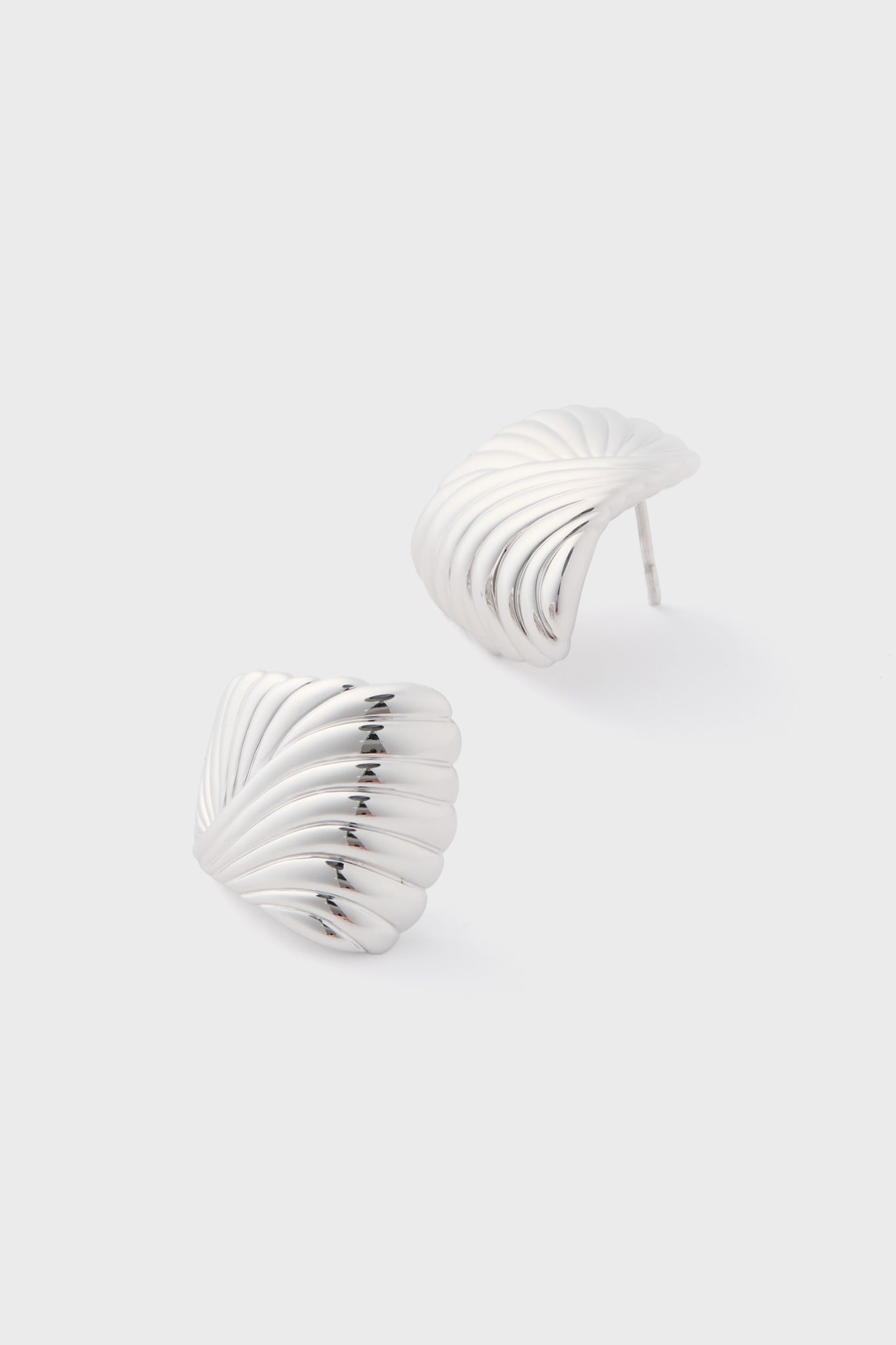 Silver Wavy Ridge Ripple Oversized Stud Earrings-Beilave