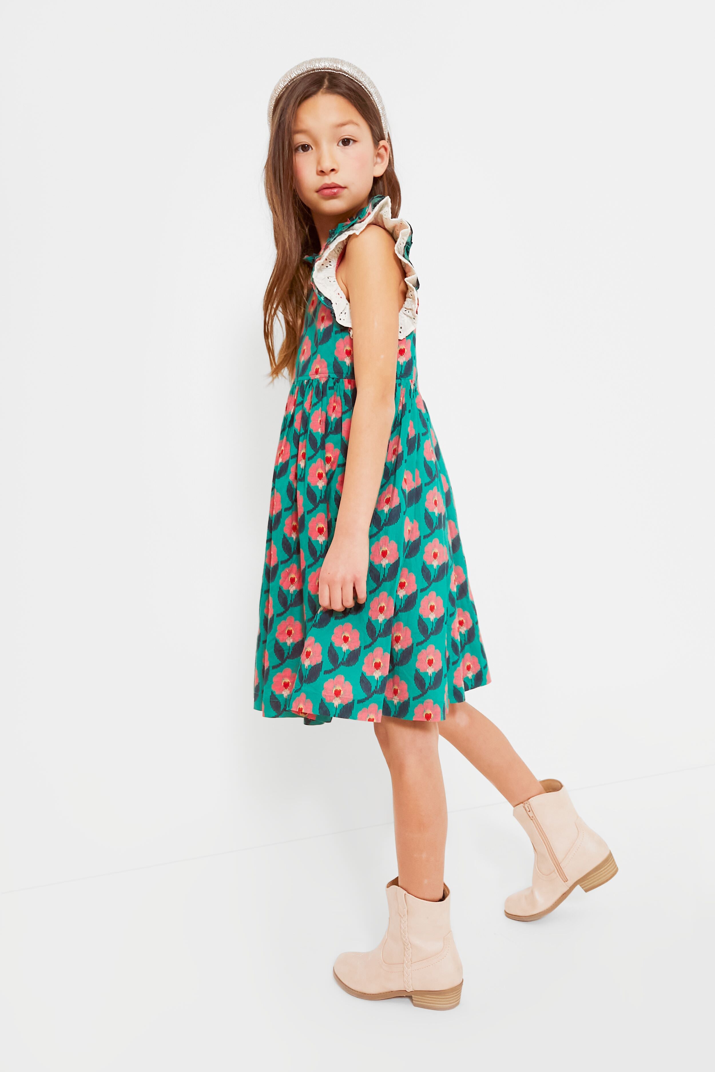 Green Ikat Floral Leila Dress-Beilave