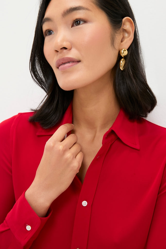 Park Avenue Red Matte Jersey Knit Collared Dress-Beilave