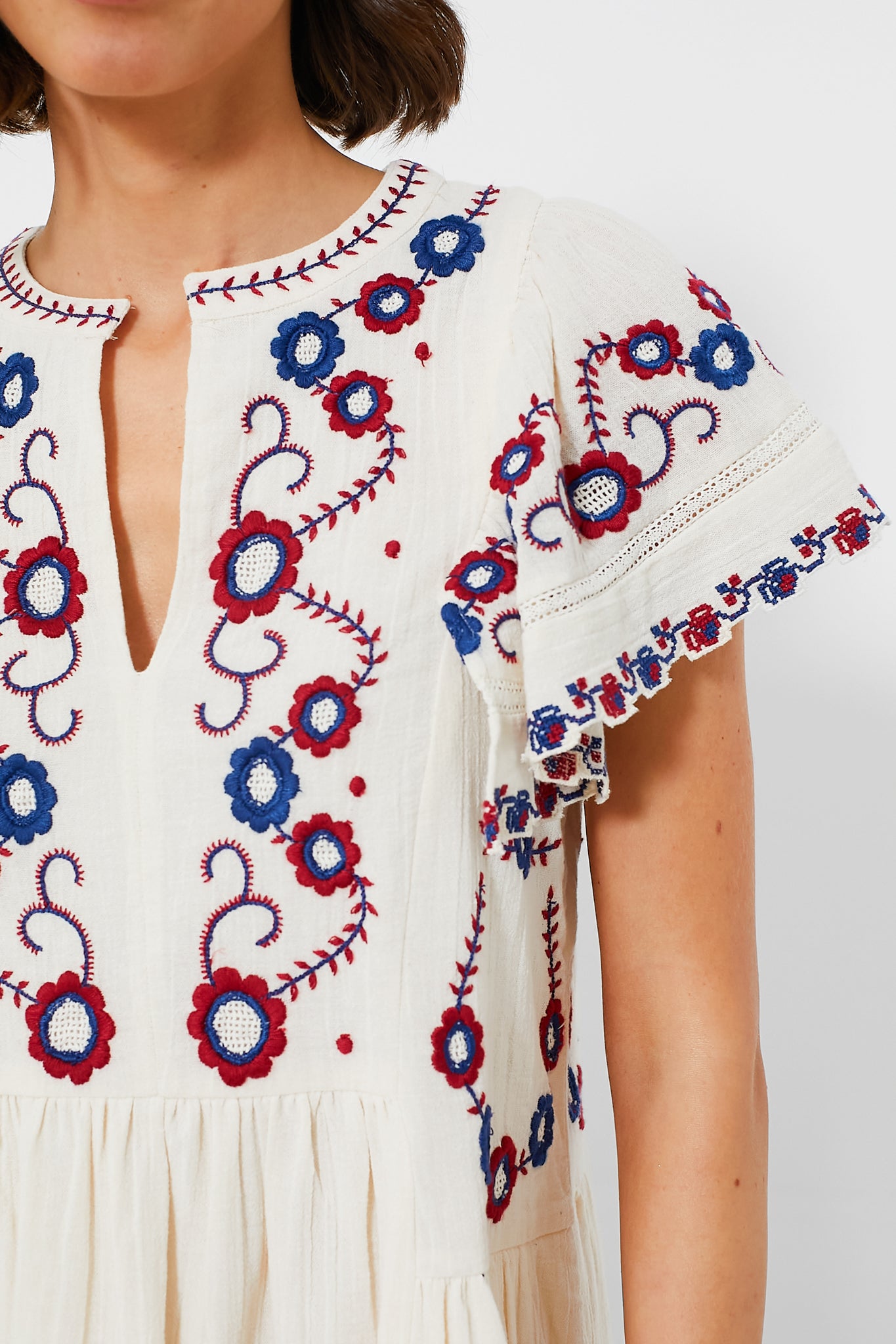 Cream Multi Soren Embroidery Short Sleeve Dress-Beilave