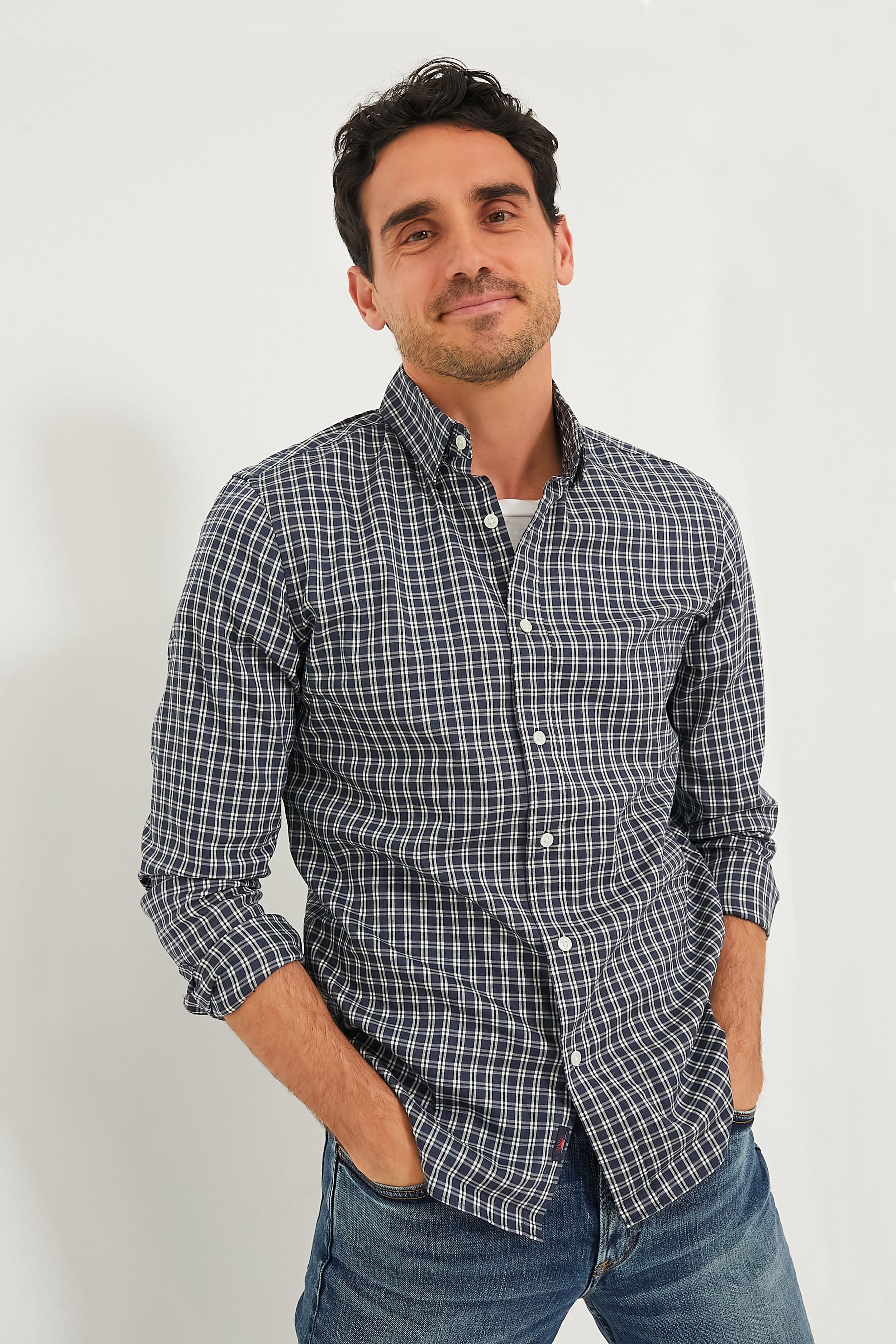 Navy White Check Movement Shirt-Beilave