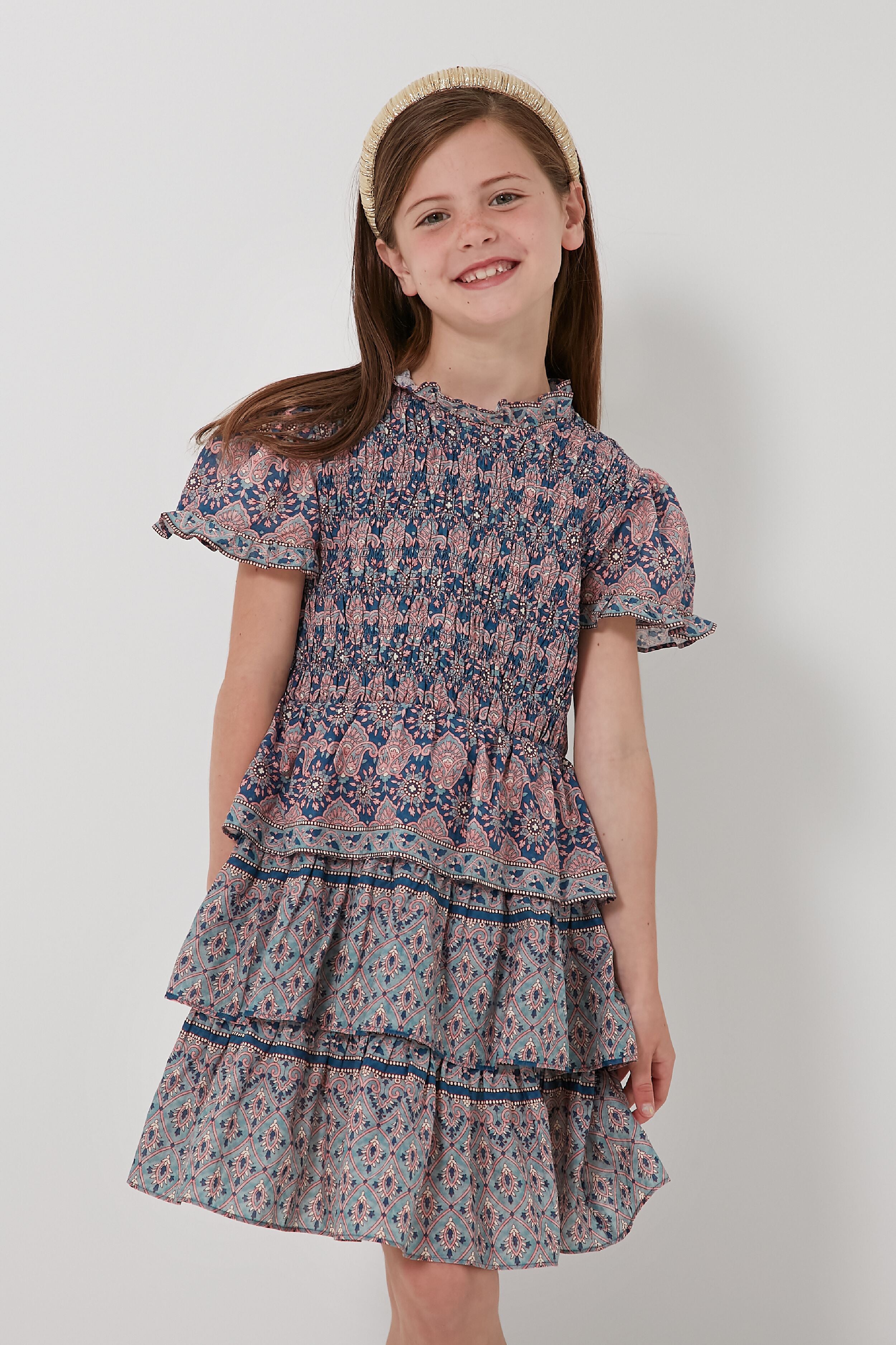 Parker Print Short Sleeve Smocked Dress-Beilave