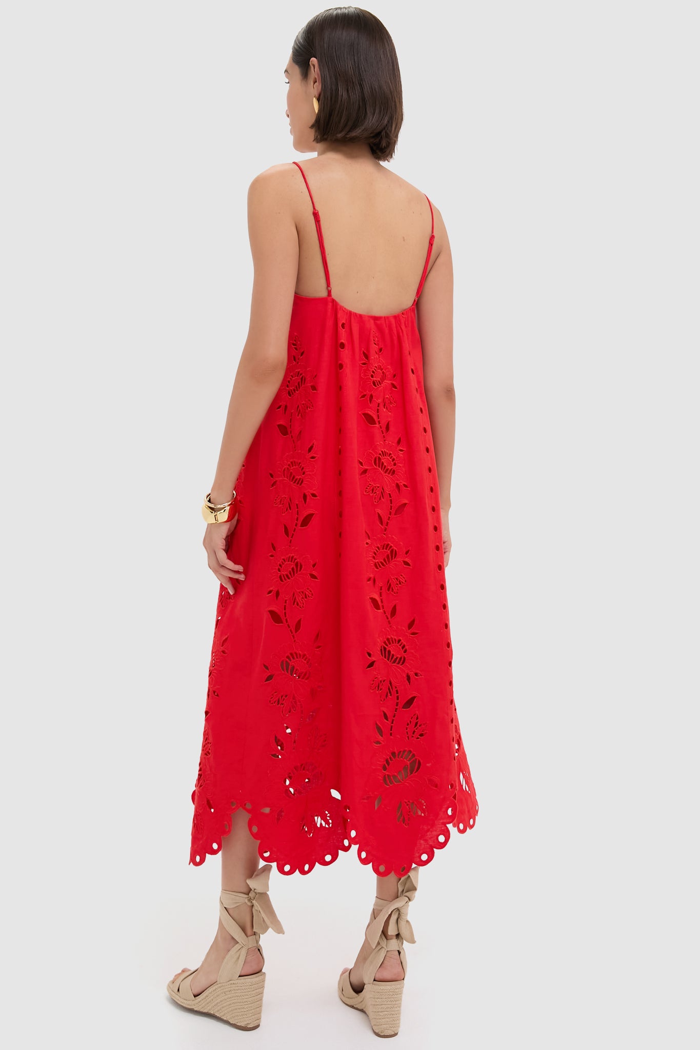 Red Flowers Richilieu Sleeveless Maxi Dress-Beilave