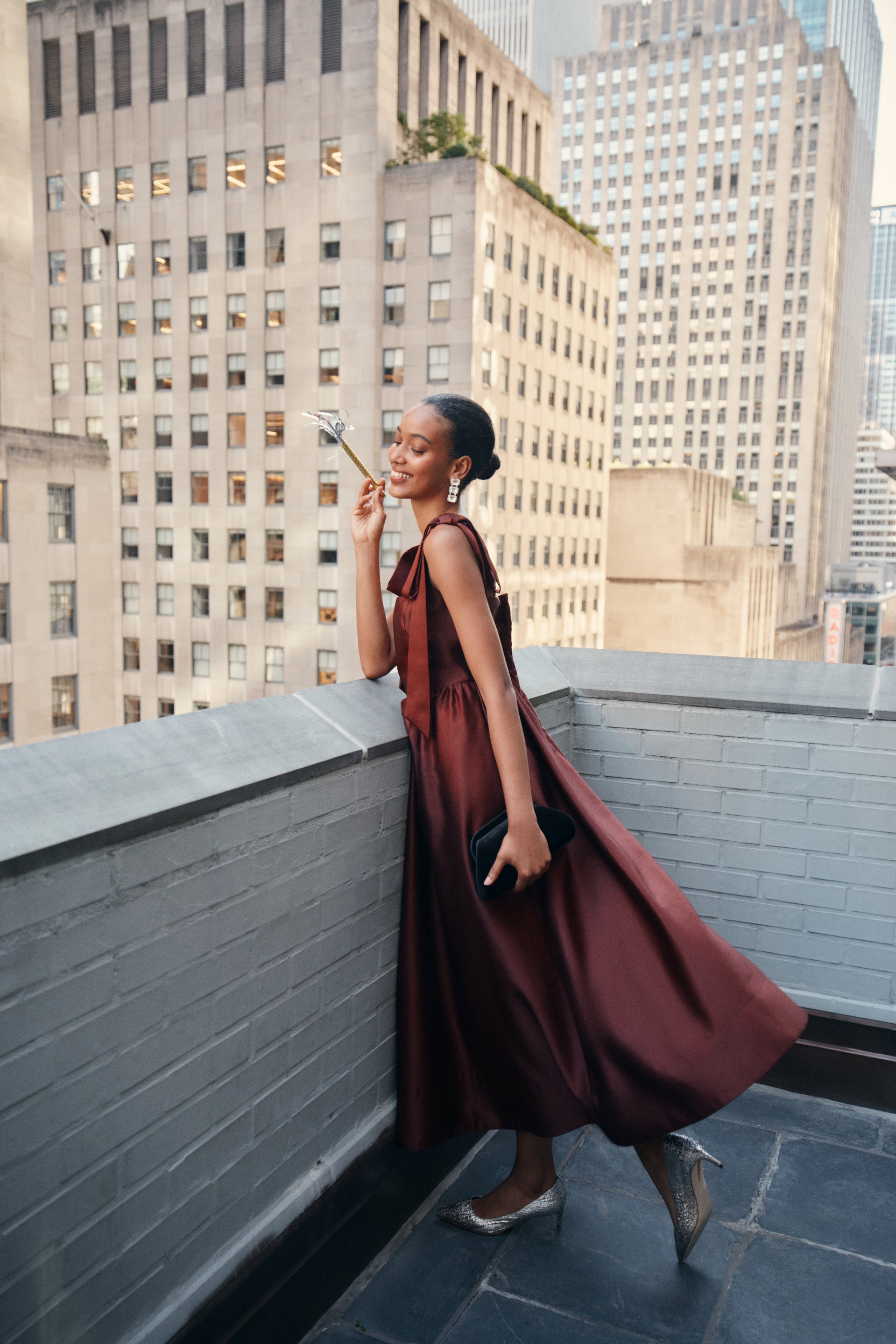 Oxblood Dupioni Bow Esme Dress-Beilave