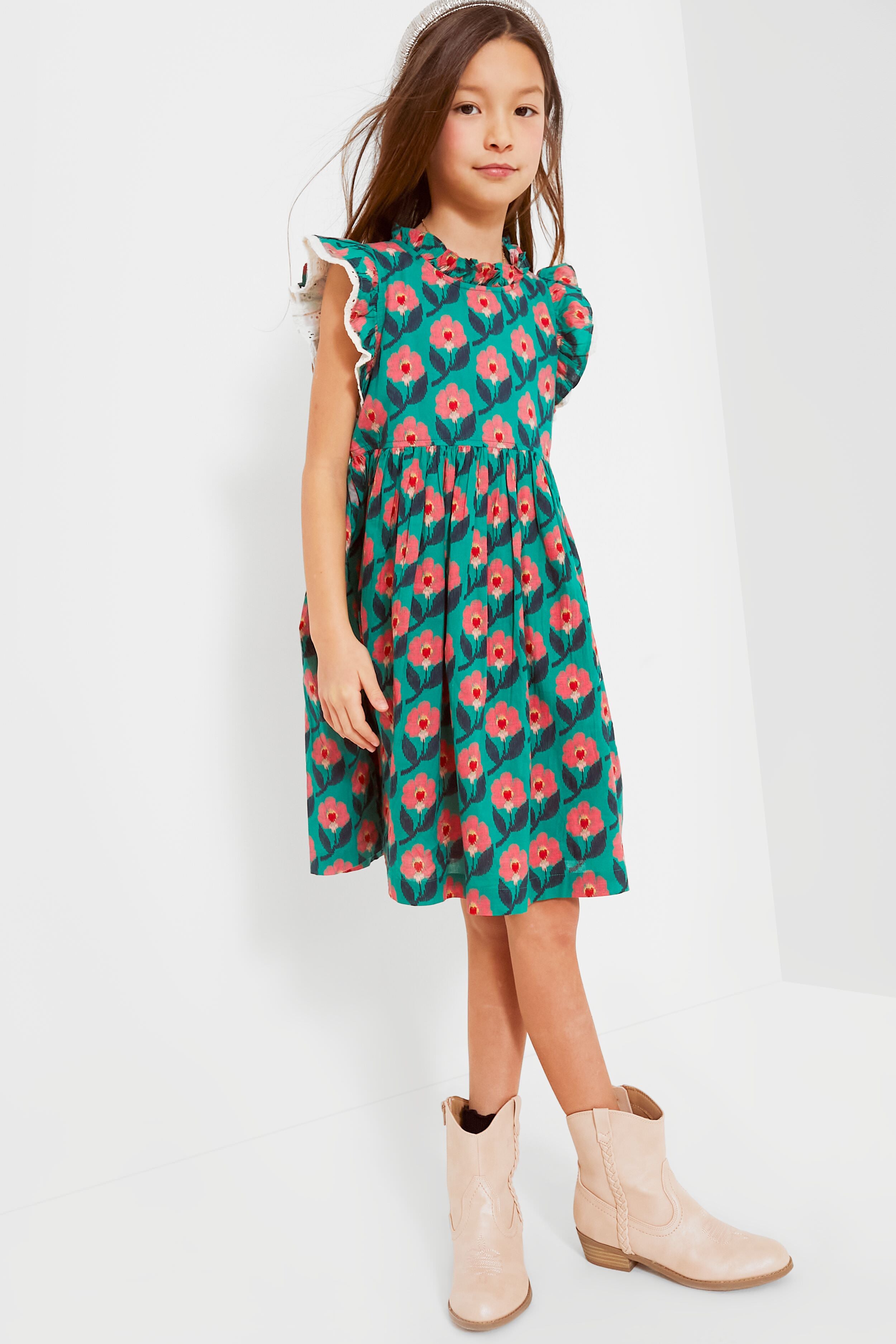 Green Ikat Floral Leila Dress-Beilave