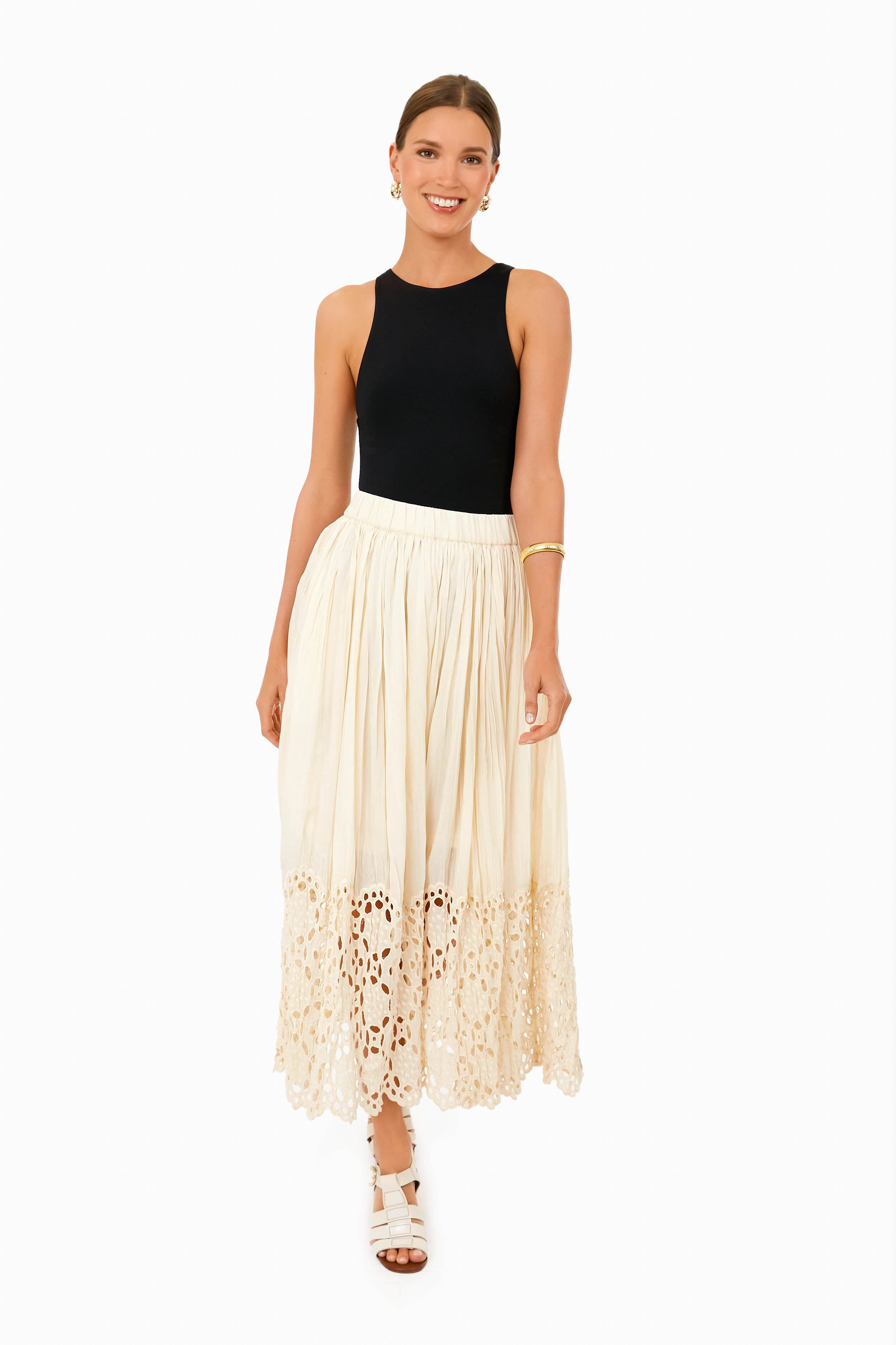 Cream Elyse Print Eyelet Skirt-Beilave
