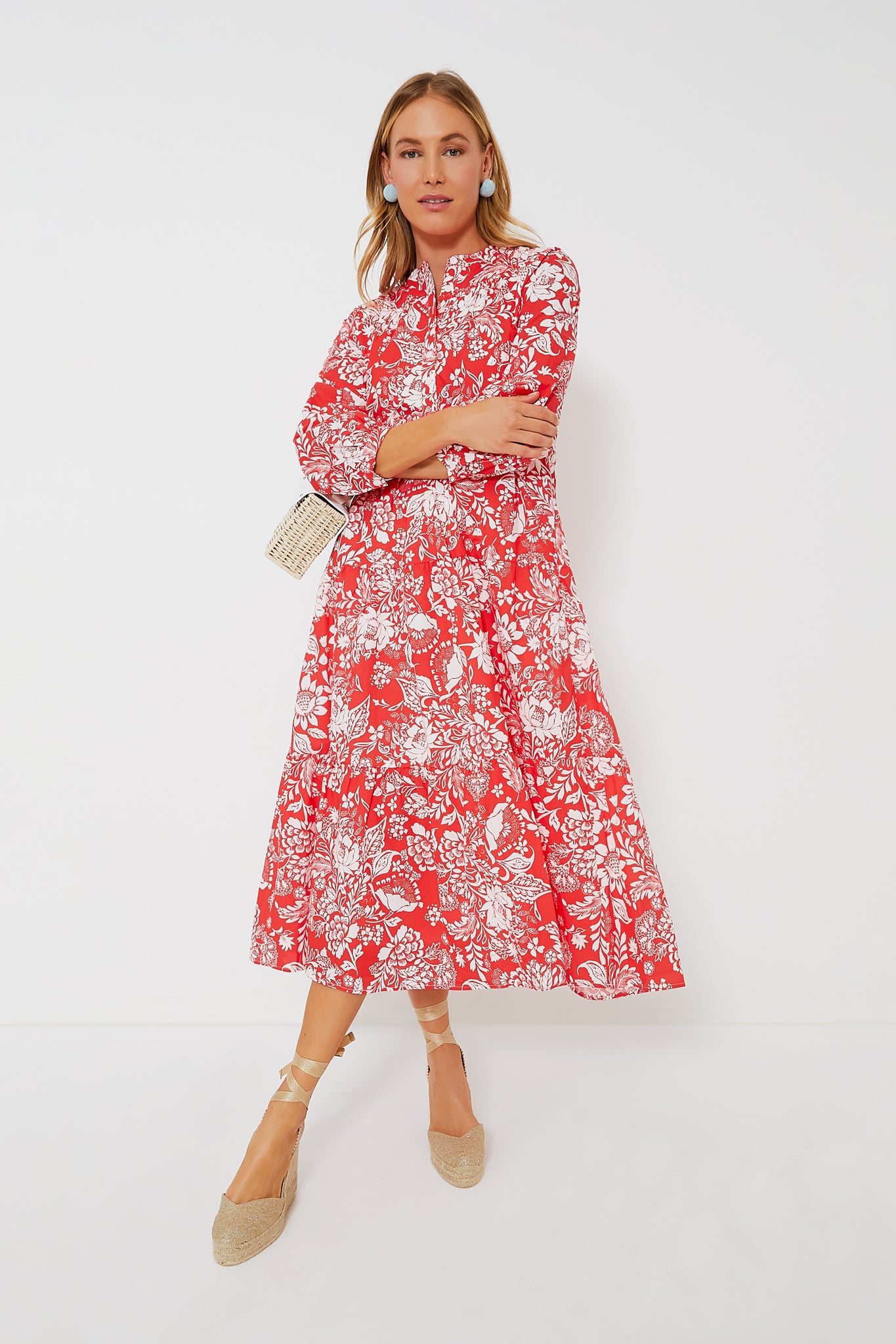 Red Floral McCauley Midi Dress-Beilave