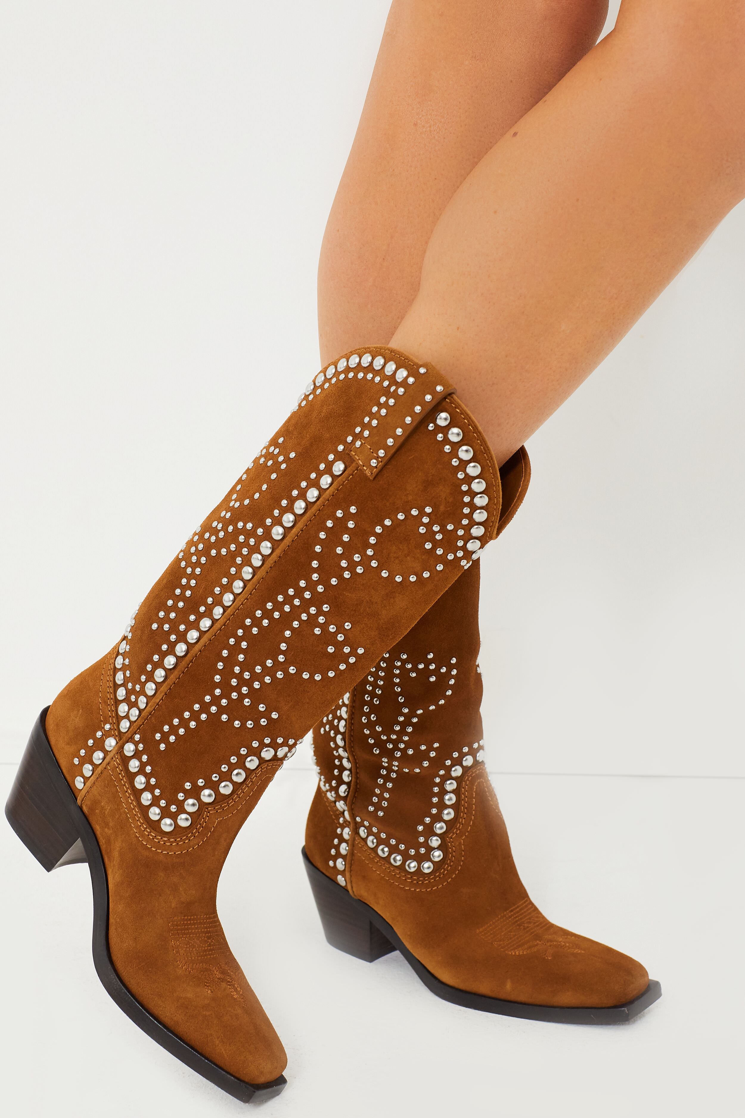 Cacao Suede with Silver Studs Wilder Boots-Beilave