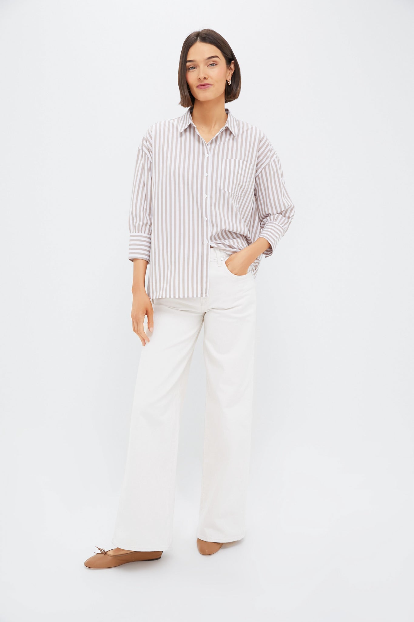 Tan Stripe Adair Boyfriend Shirt-Beilave
