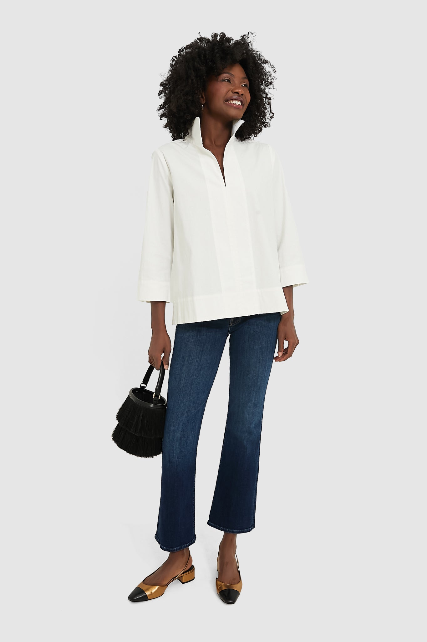 White Margot Stand Collar Blouse-Beilave