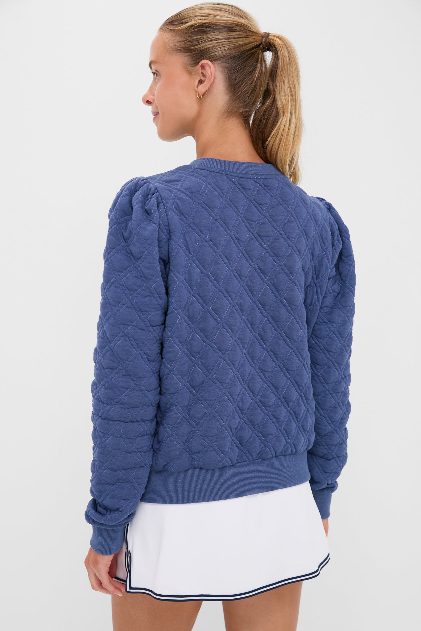Indigo Puff Sleeve Quilted Stretch Campbell Pullover-Beilave