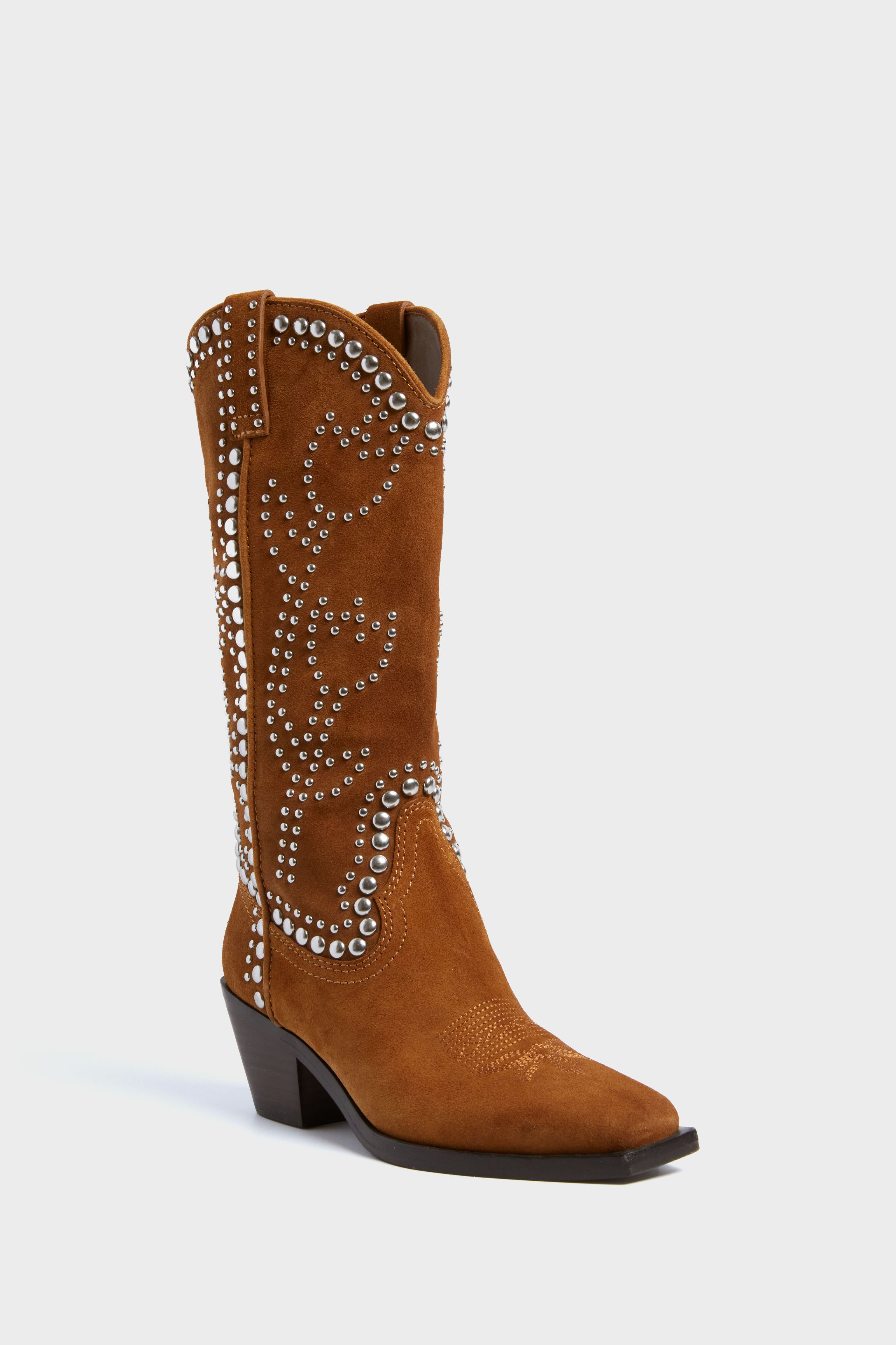 Cacao Suede with Silver Studs Wilder Boots-Beilave