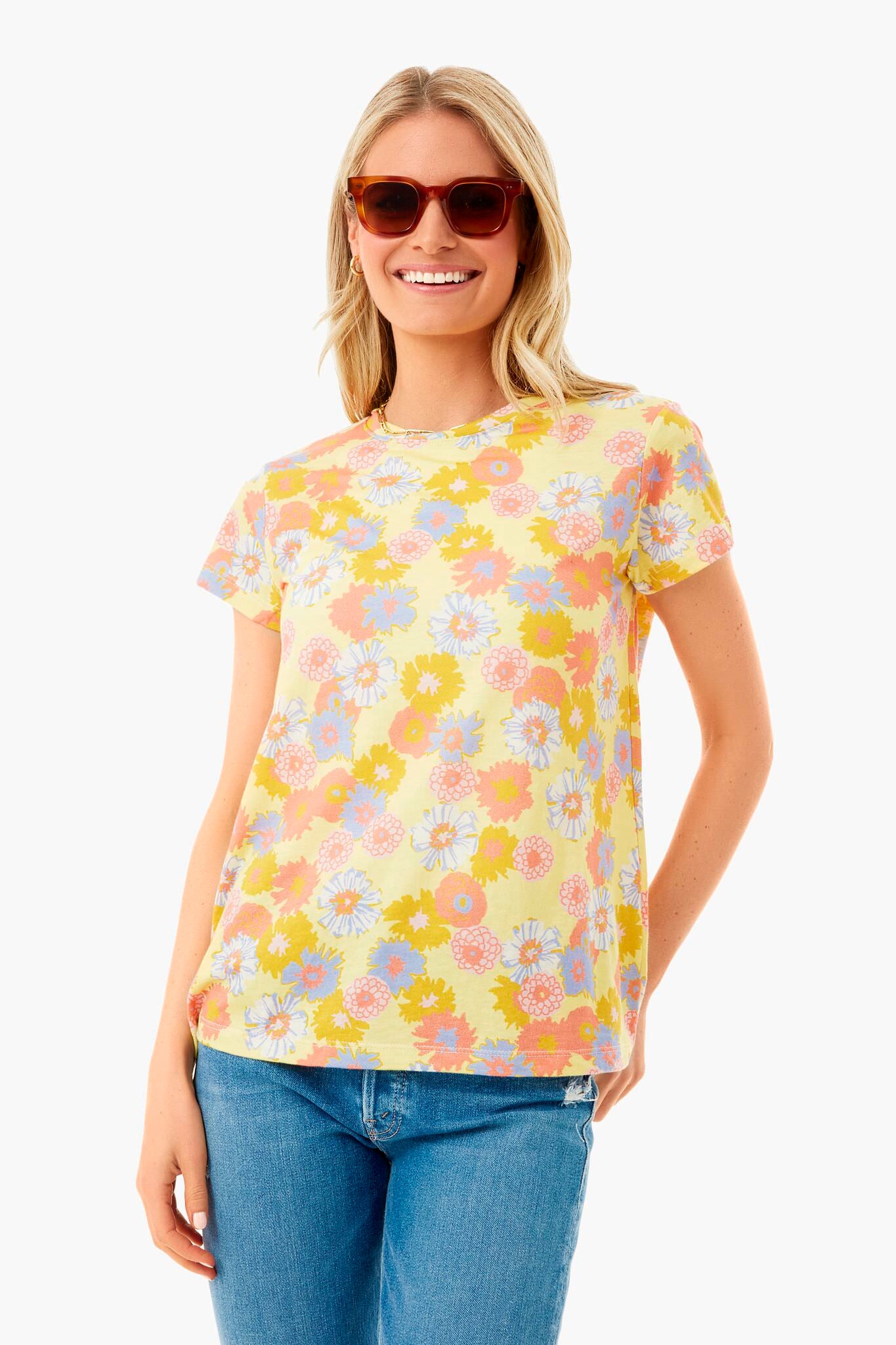 White Vintage Floral Swing Crew Tee-Beilave