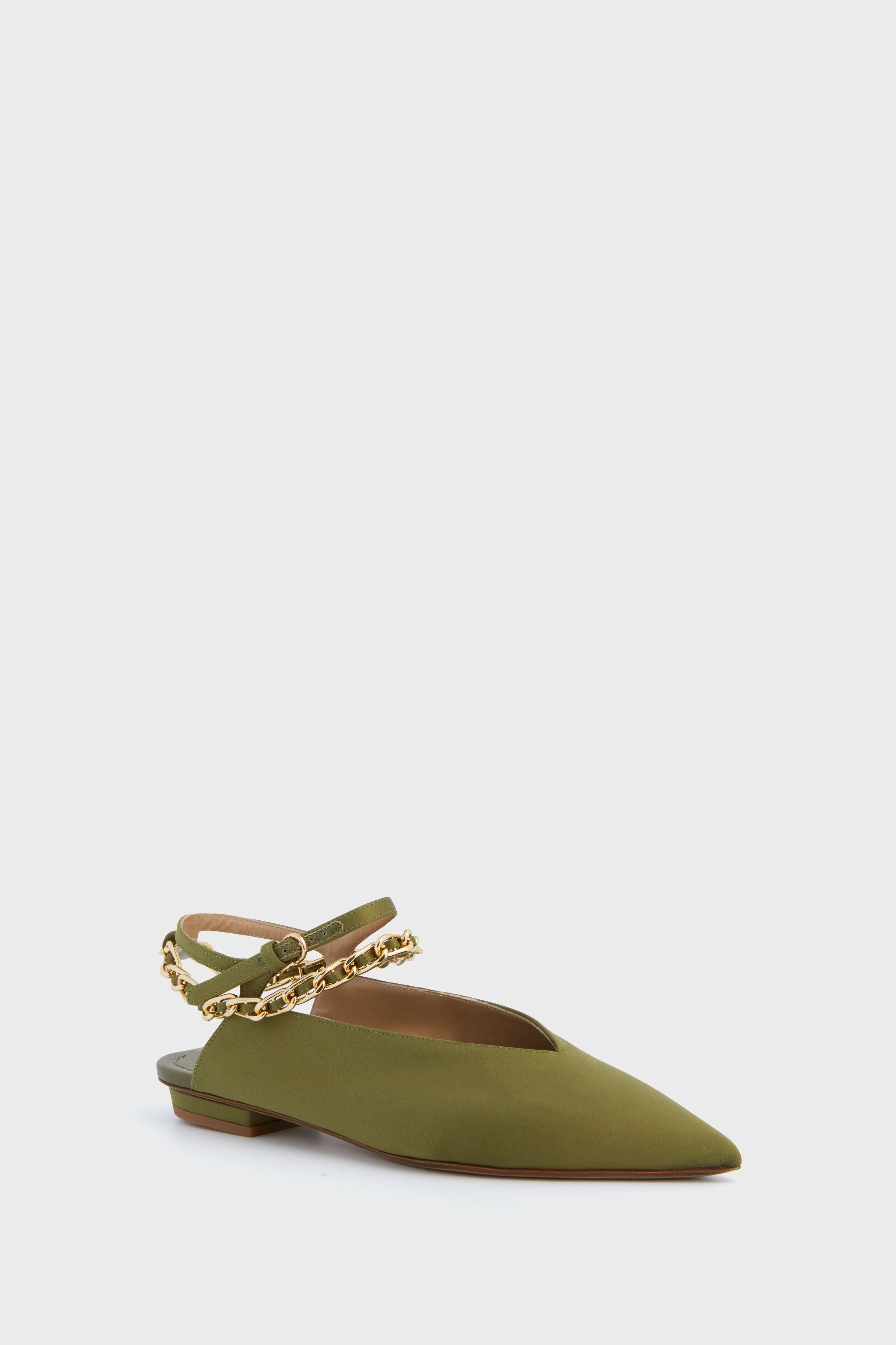 Dark Green Pointed Flats with Chain-Beilave