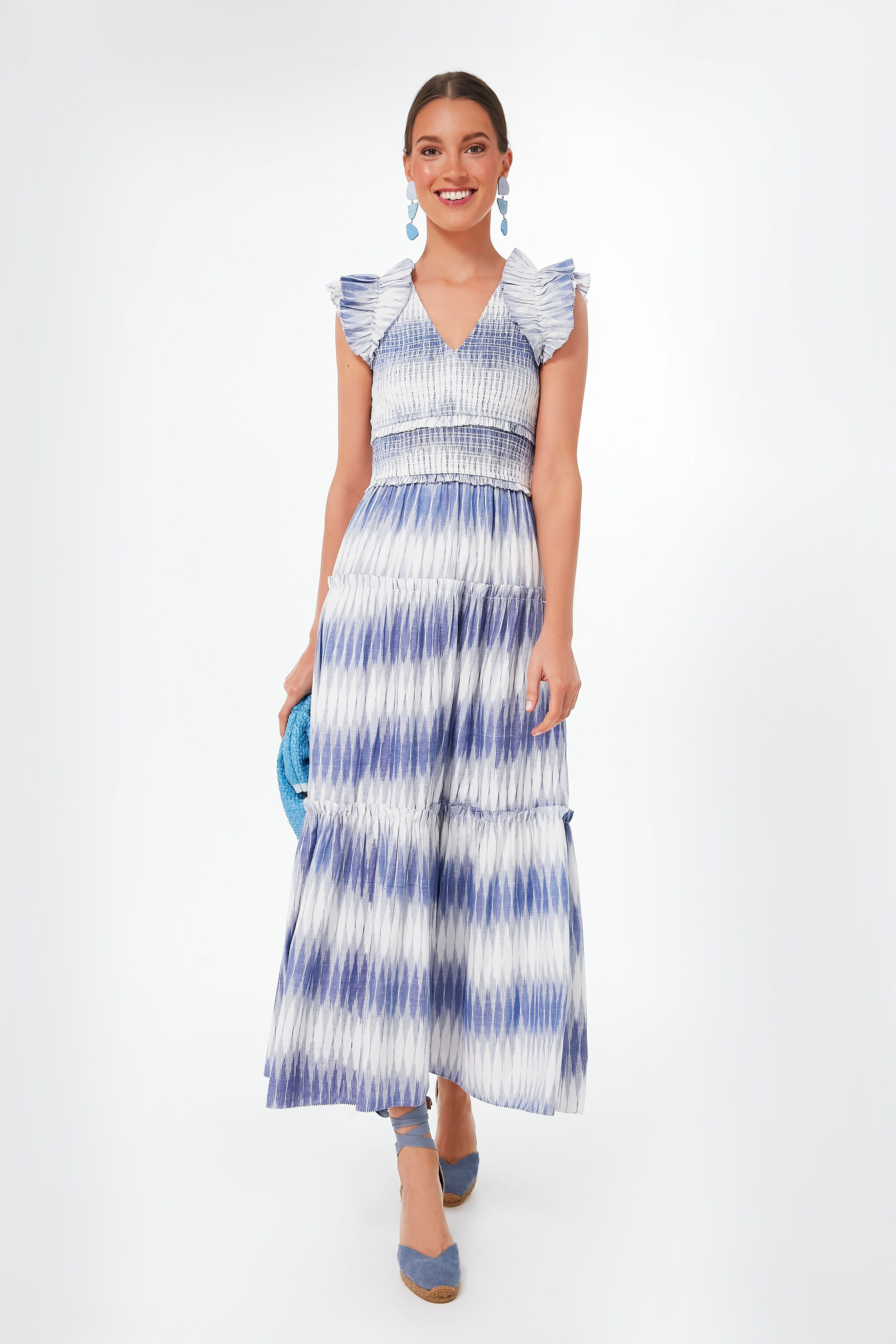Creme and Blue Kalin Maxi Dress-Beilave