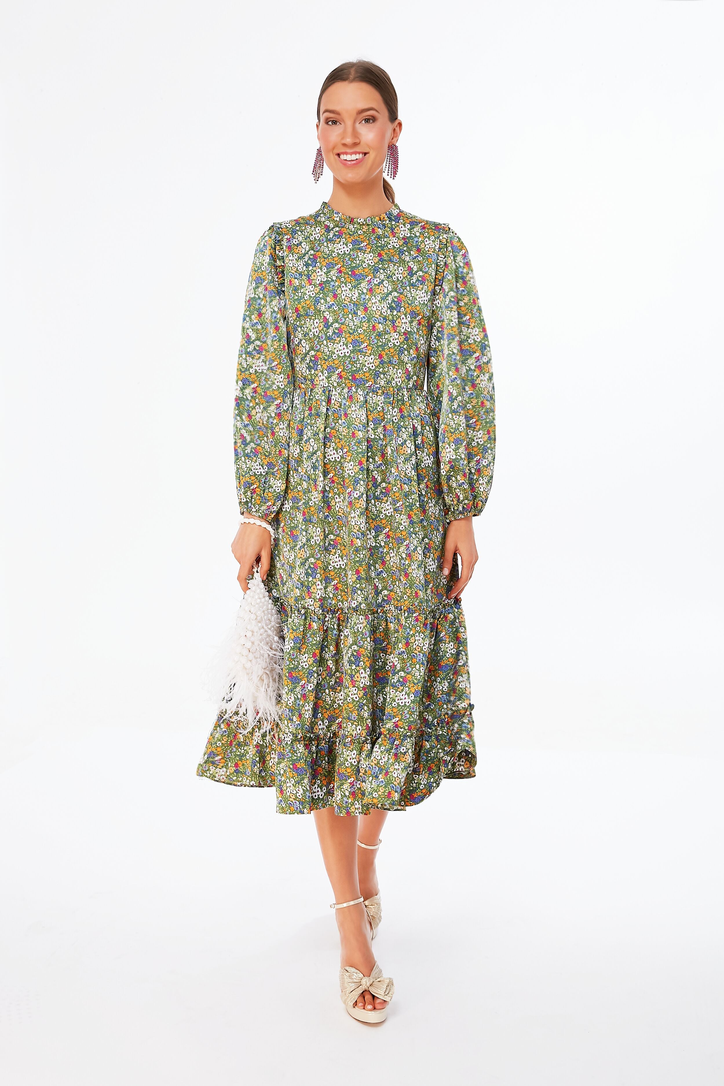 Green Floral Holly Midi Dress-Beilave