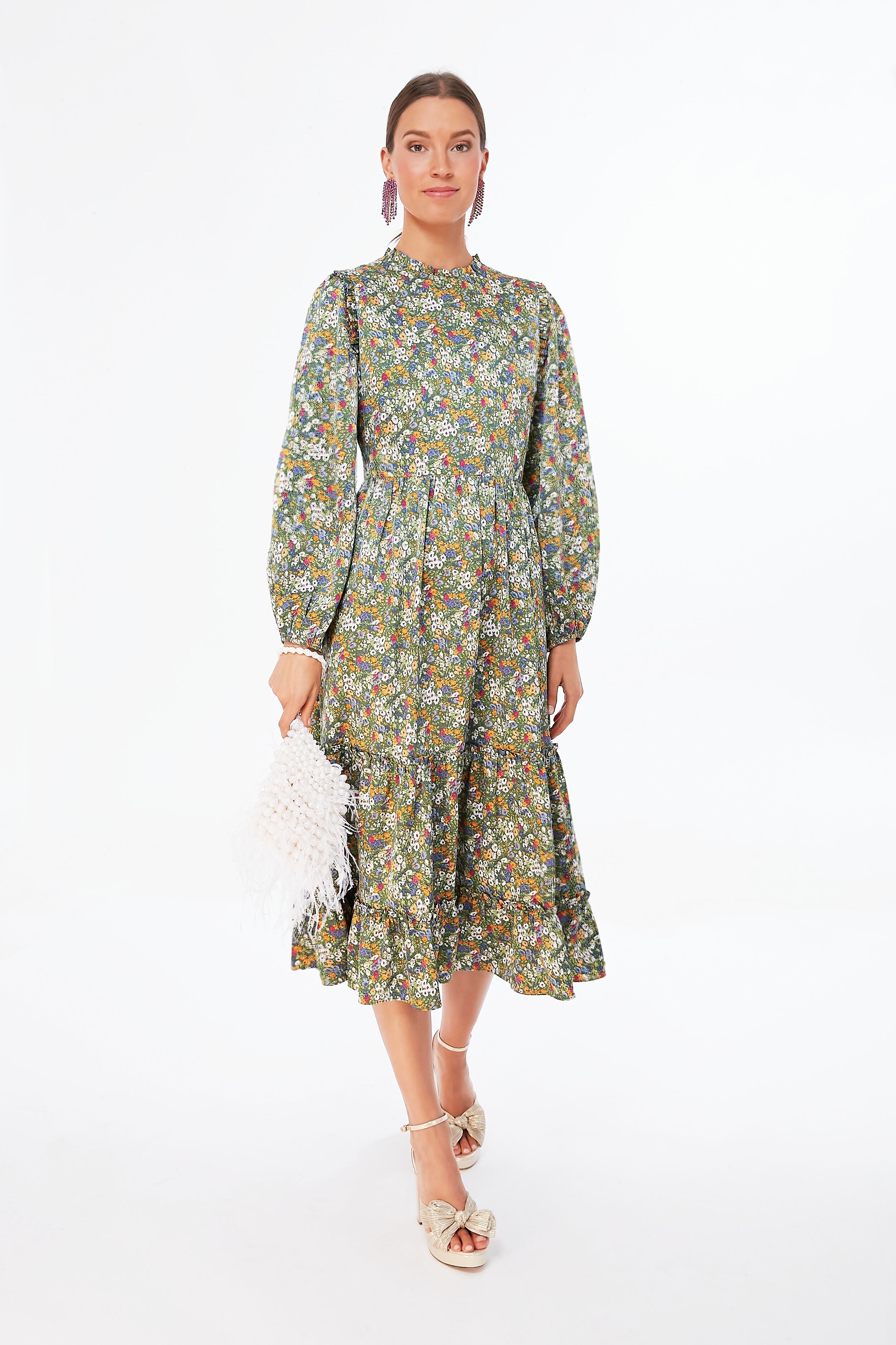 Green Floral Holly Midi Dress-Beilave