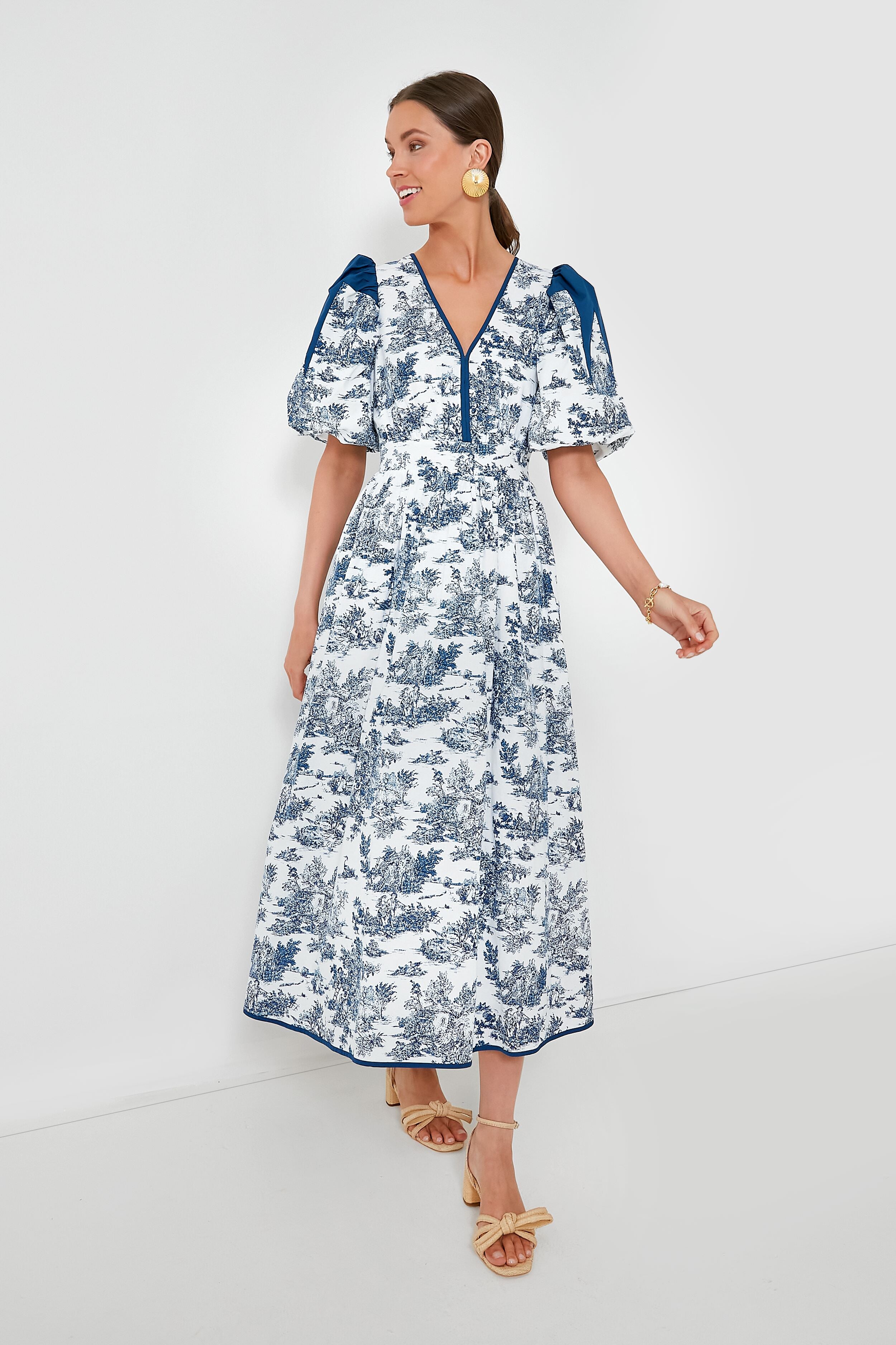 Blue Toile Reynolds Midi Dress-Beilave