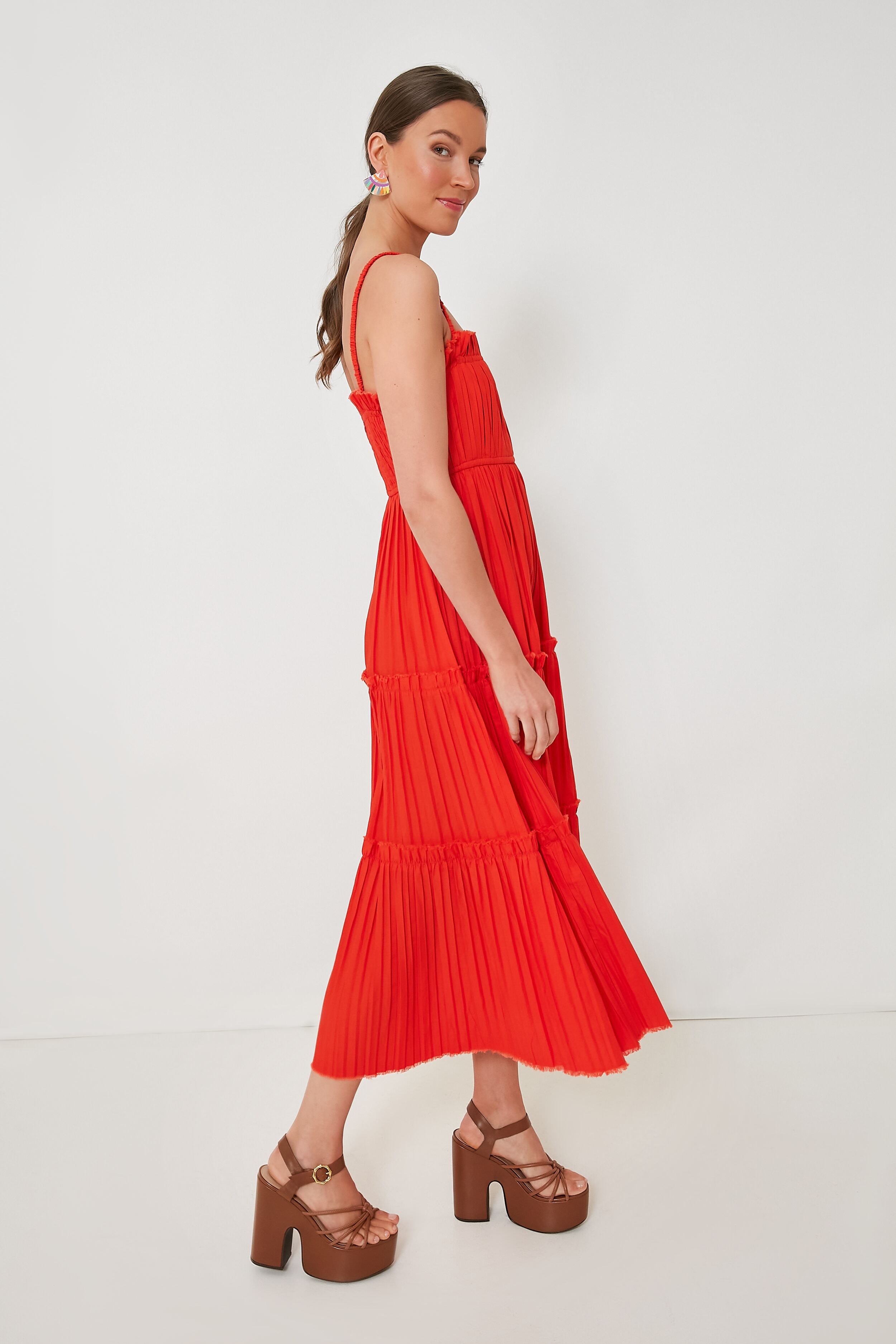 Poppy Greir Pleating Slip Dress-Beilave
