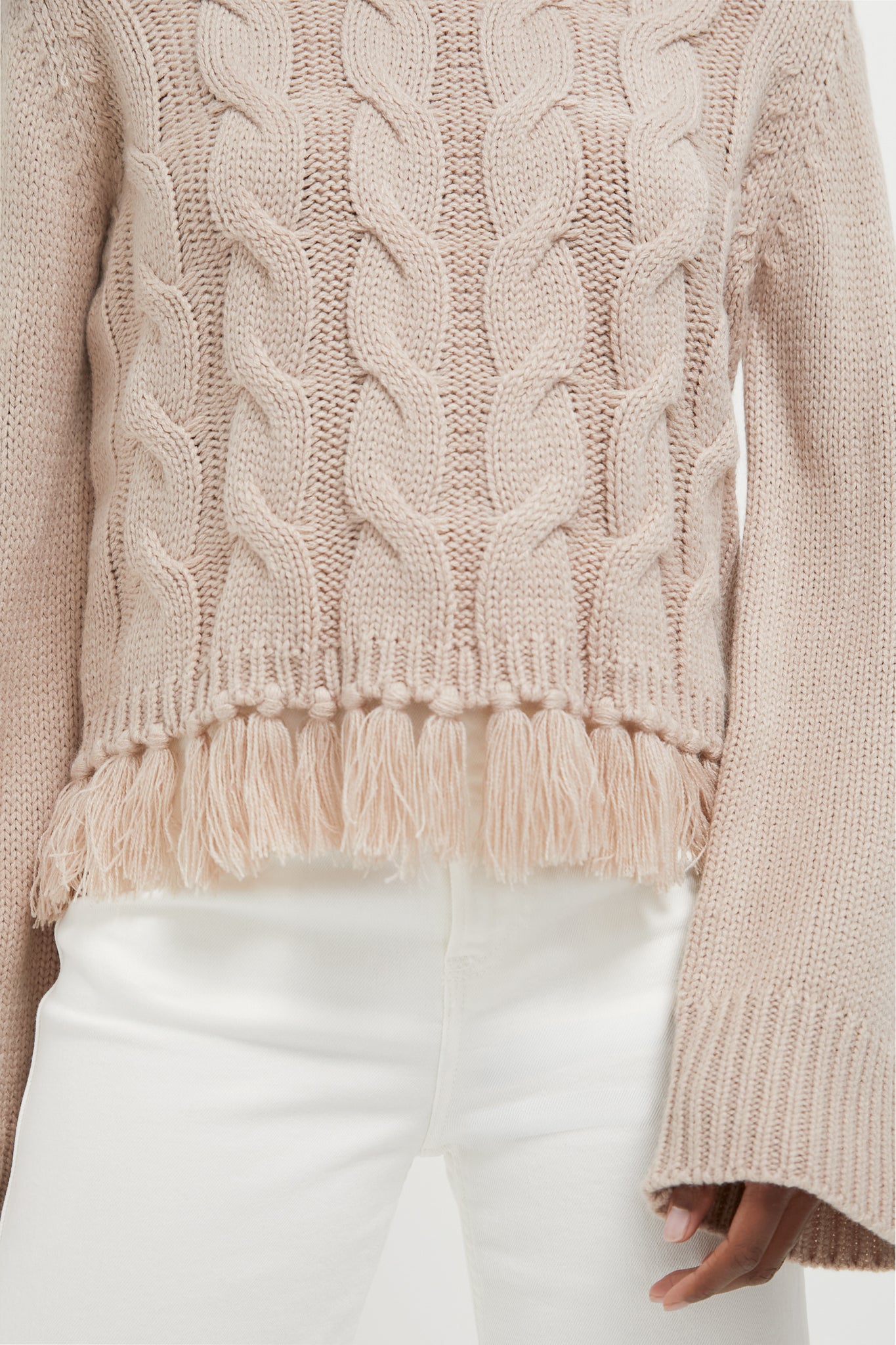 Taupe Fringe Cable Knit Carly Sweater-Beilave